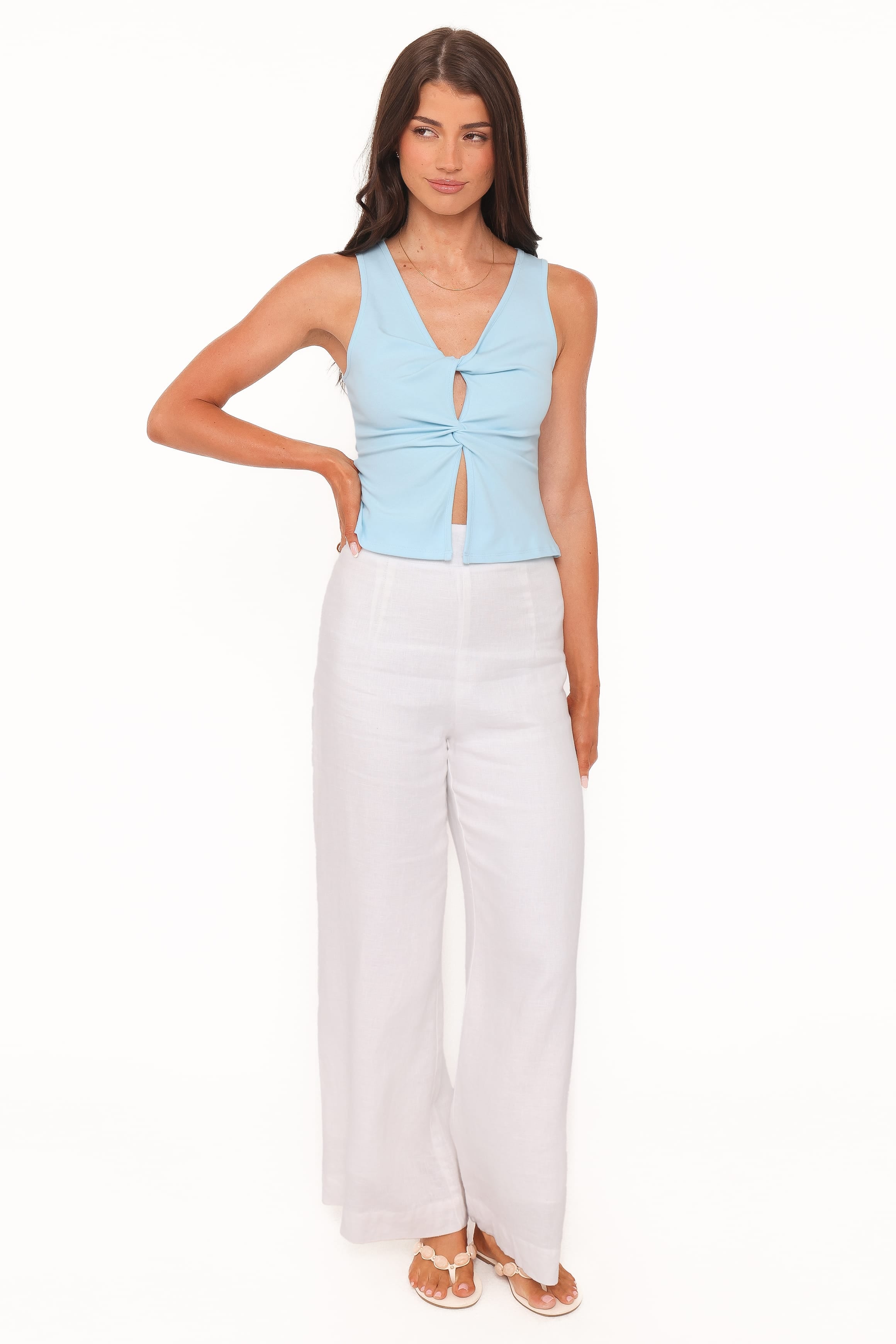 TOPS Emmeline Twist Front Top - Pale Blue