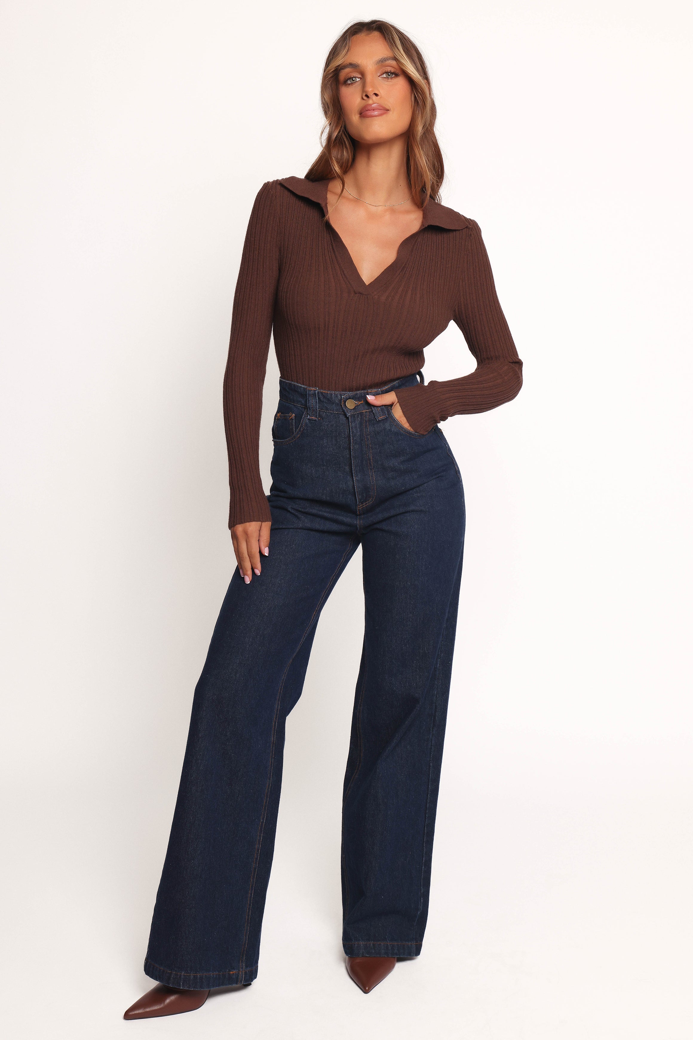 TOPS Emmerson Long Sleeve Knit Top - Chocolate