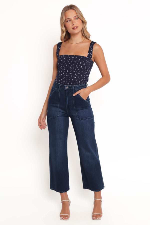 TOPS Esma Square Neck Knit Top - Navy Ditsy