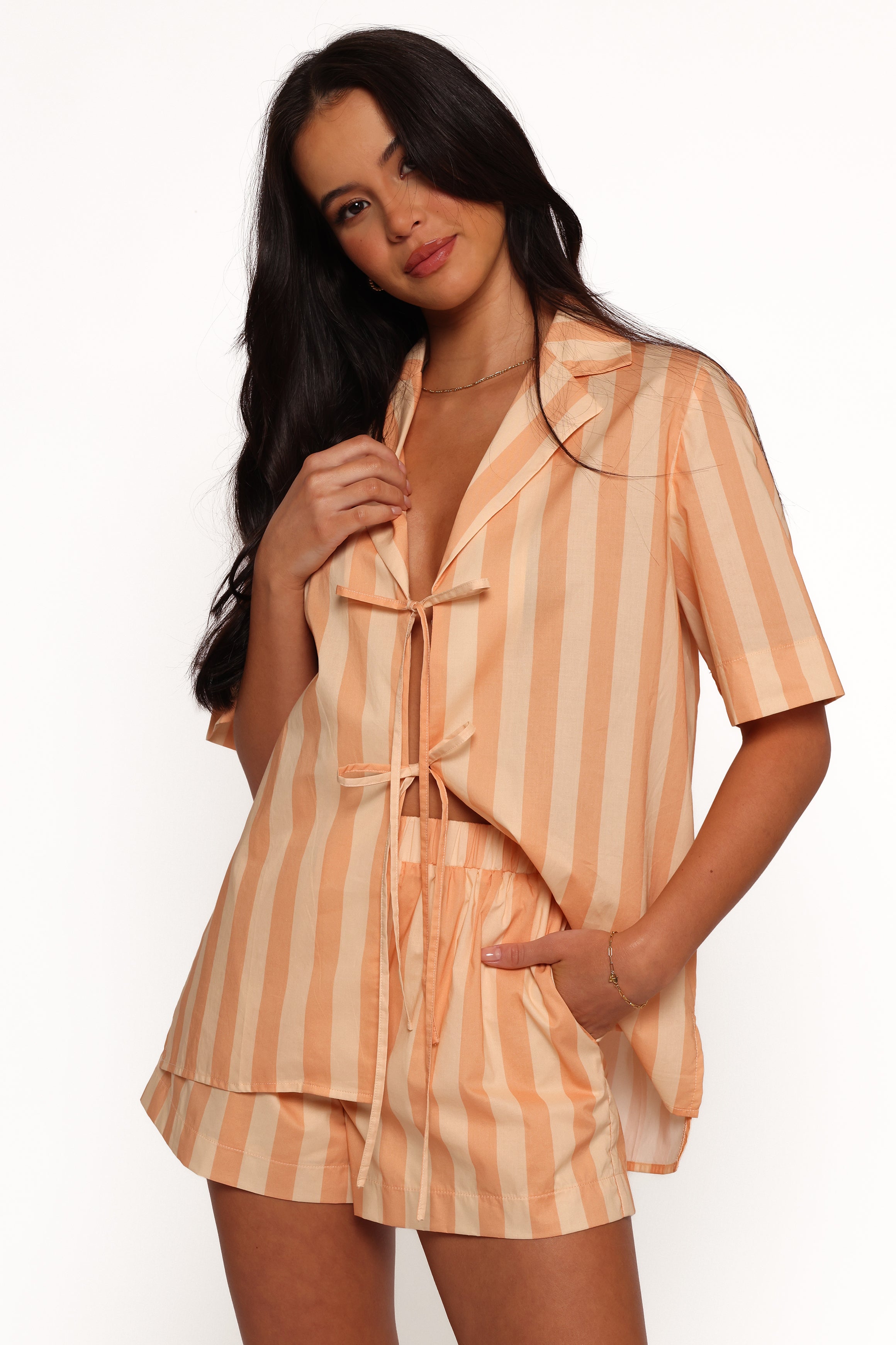 TOPS Essie Tie Front Shirt - Terracotta Stripe