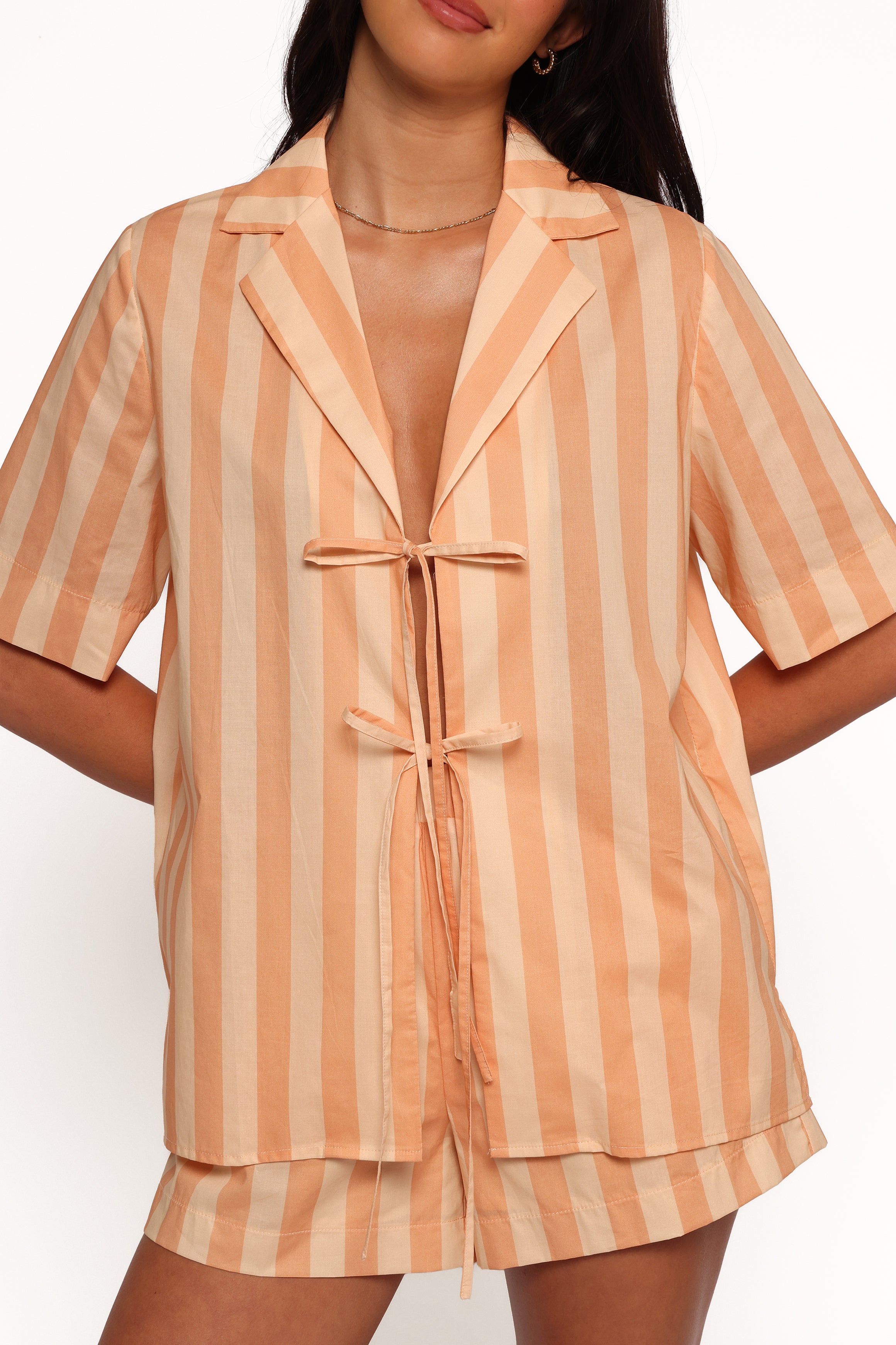 TOPS Essie Tie Front Shirt - Terracotta Stripe