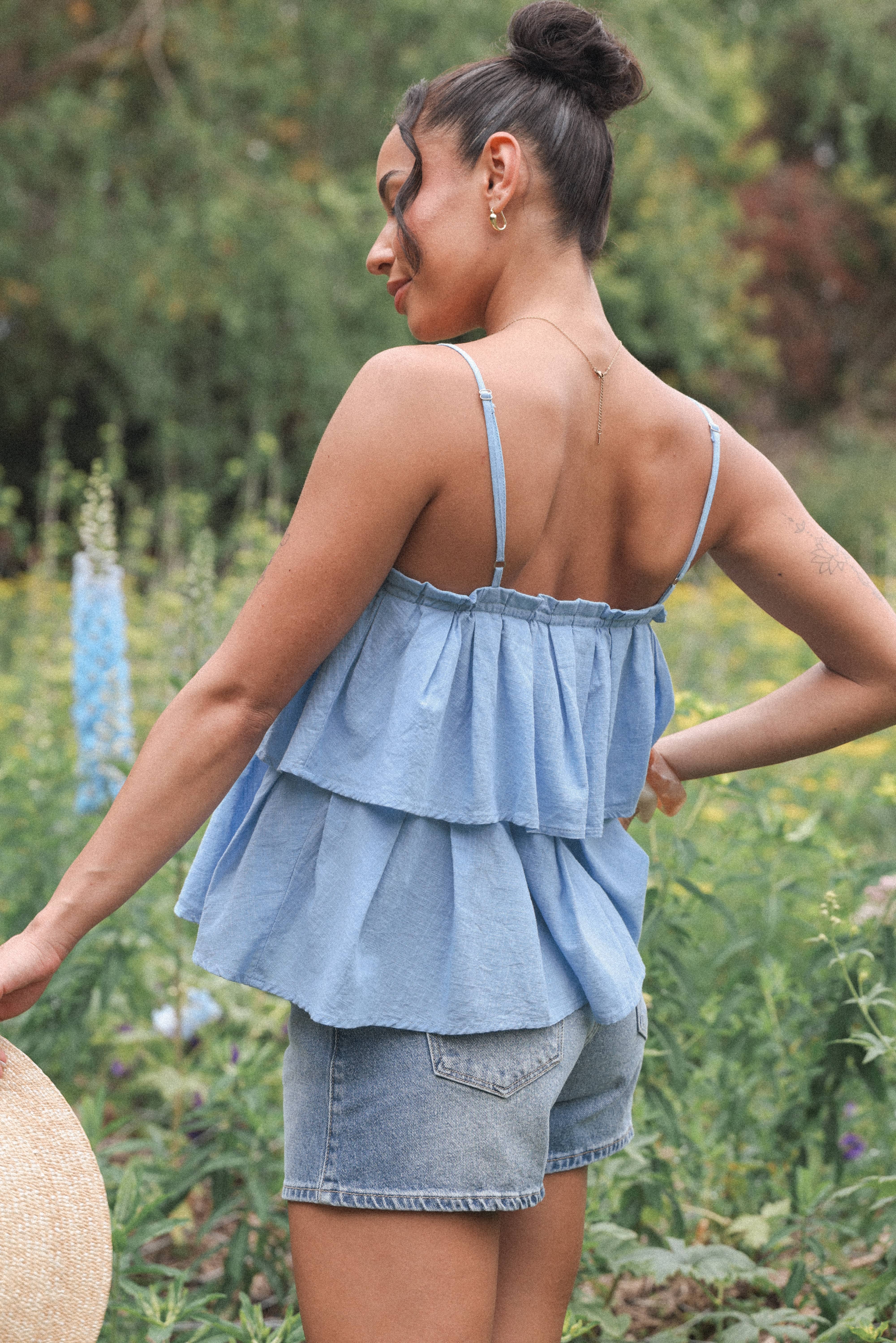 TOPS Ethan Tiered Woven Top - Blue