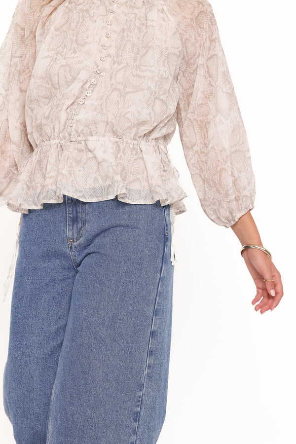 TOPS Ethelinda Drawcord Waist Top - Snake Print