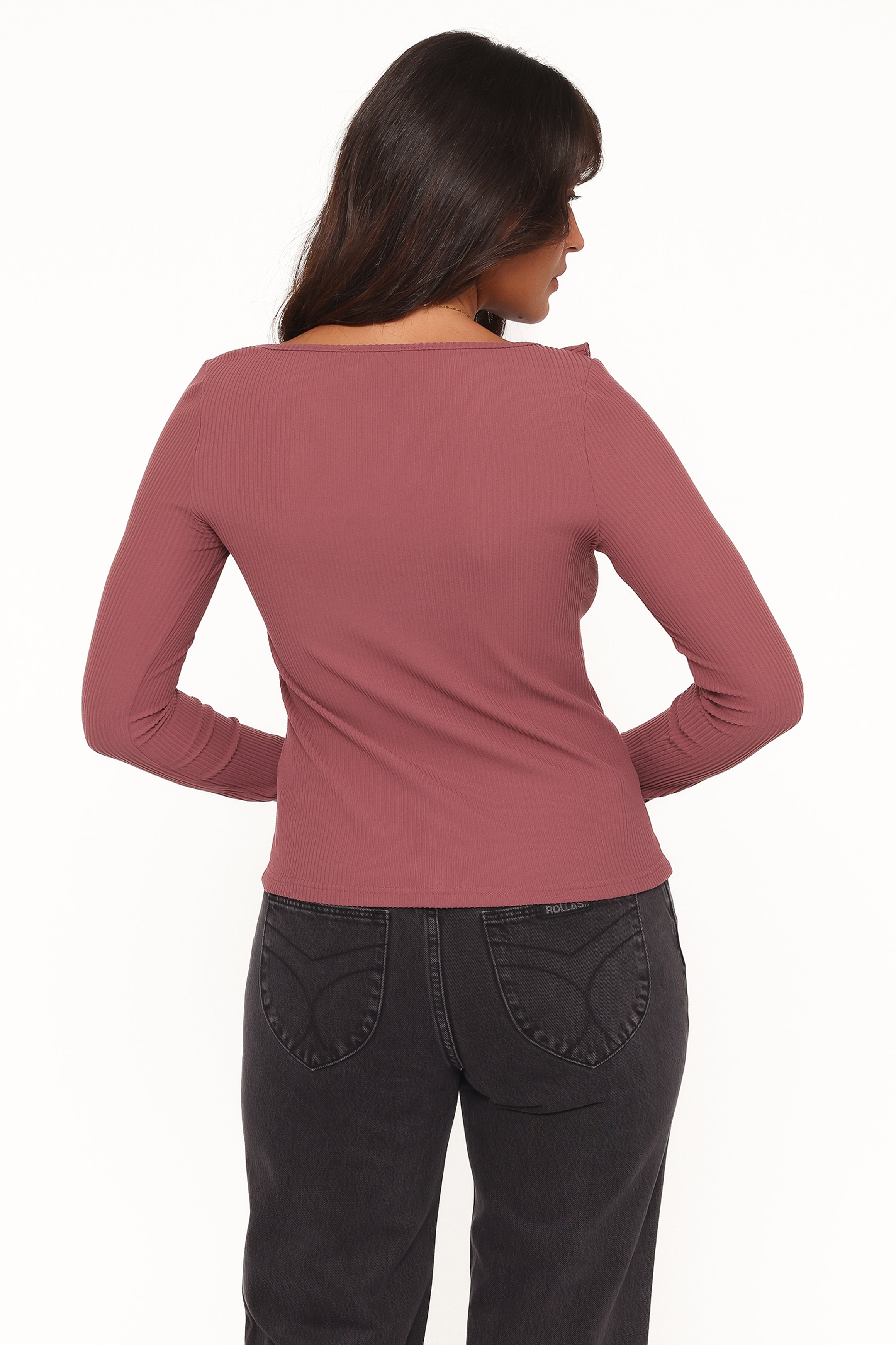 TOPS Evanna Frill Neck Top - Burgundy