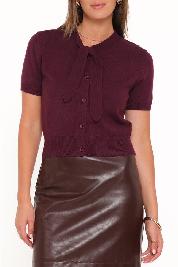 TOPS Ezra Scarf Knit Top - Burgundy