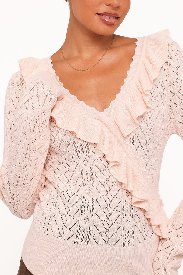 TOPS Fabiola Lace Pointelle Top - Pale Pink