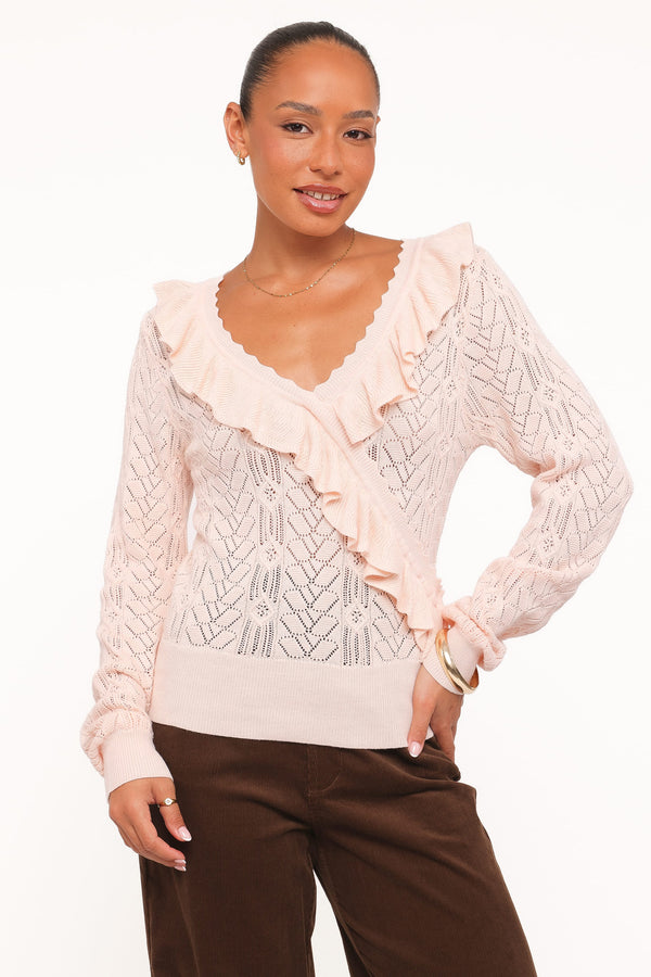 TOPS Fabiola Lace Pointelle Top - Pale Pink