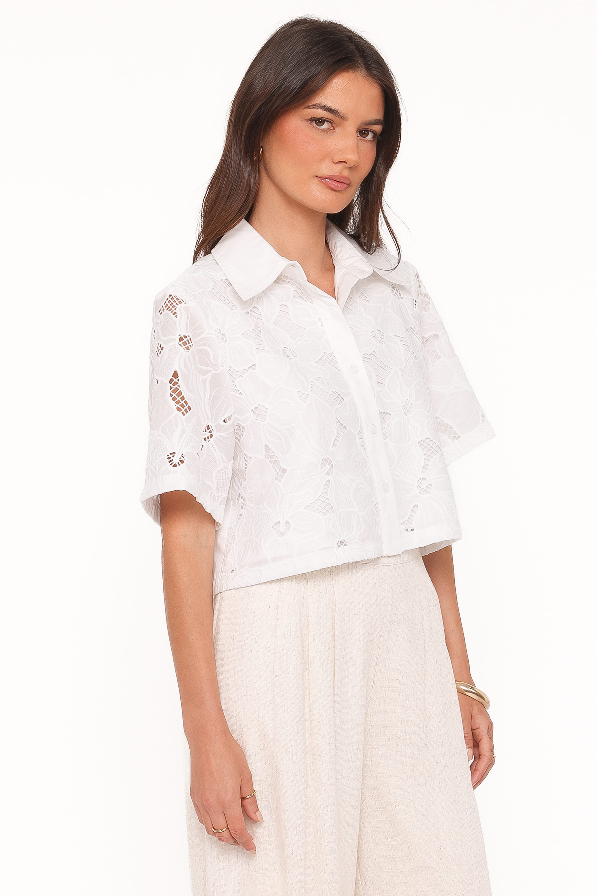 TOPS Fidelma Cropped Shirt - White