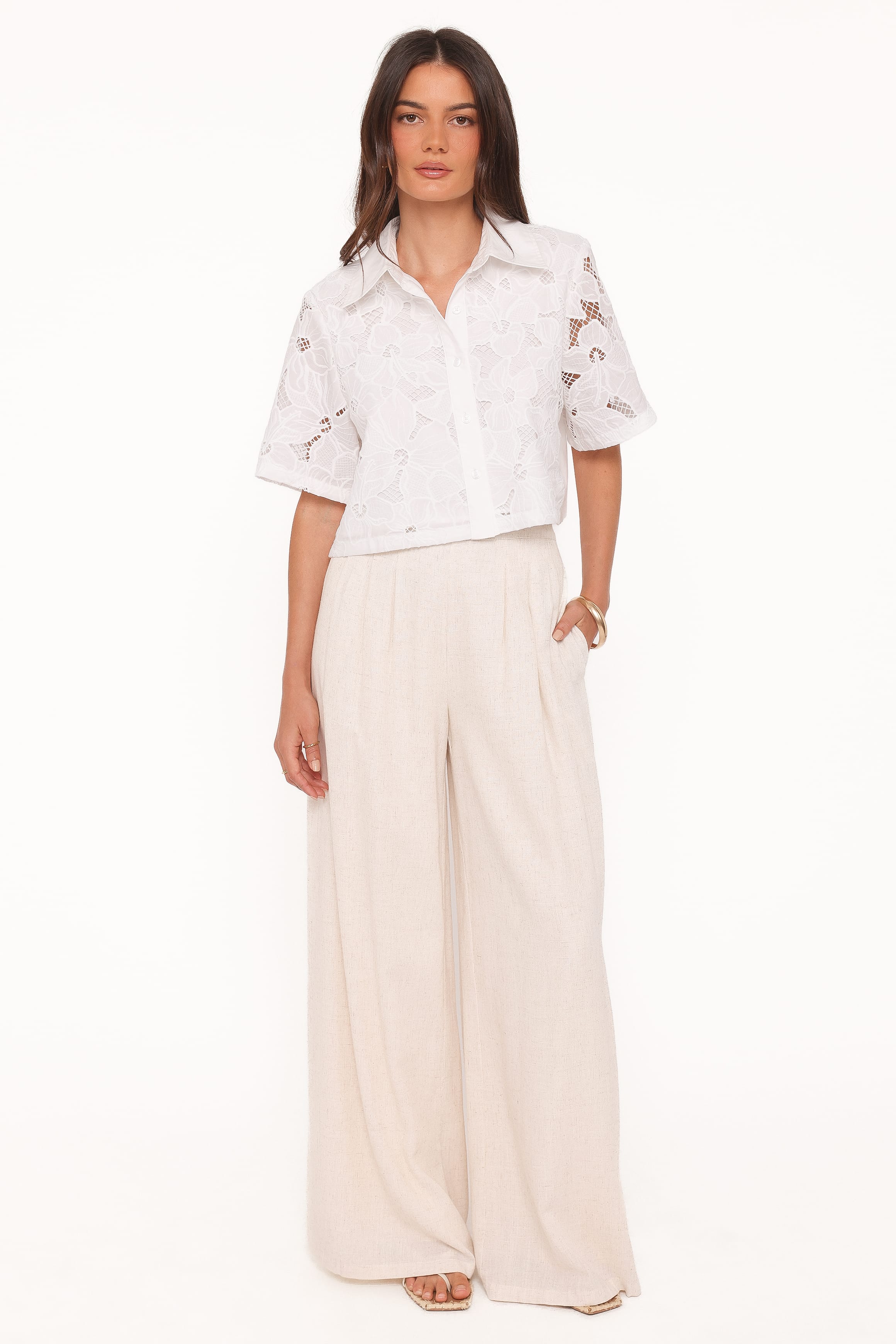 TOPS Fidelma Cropped Shirt - White