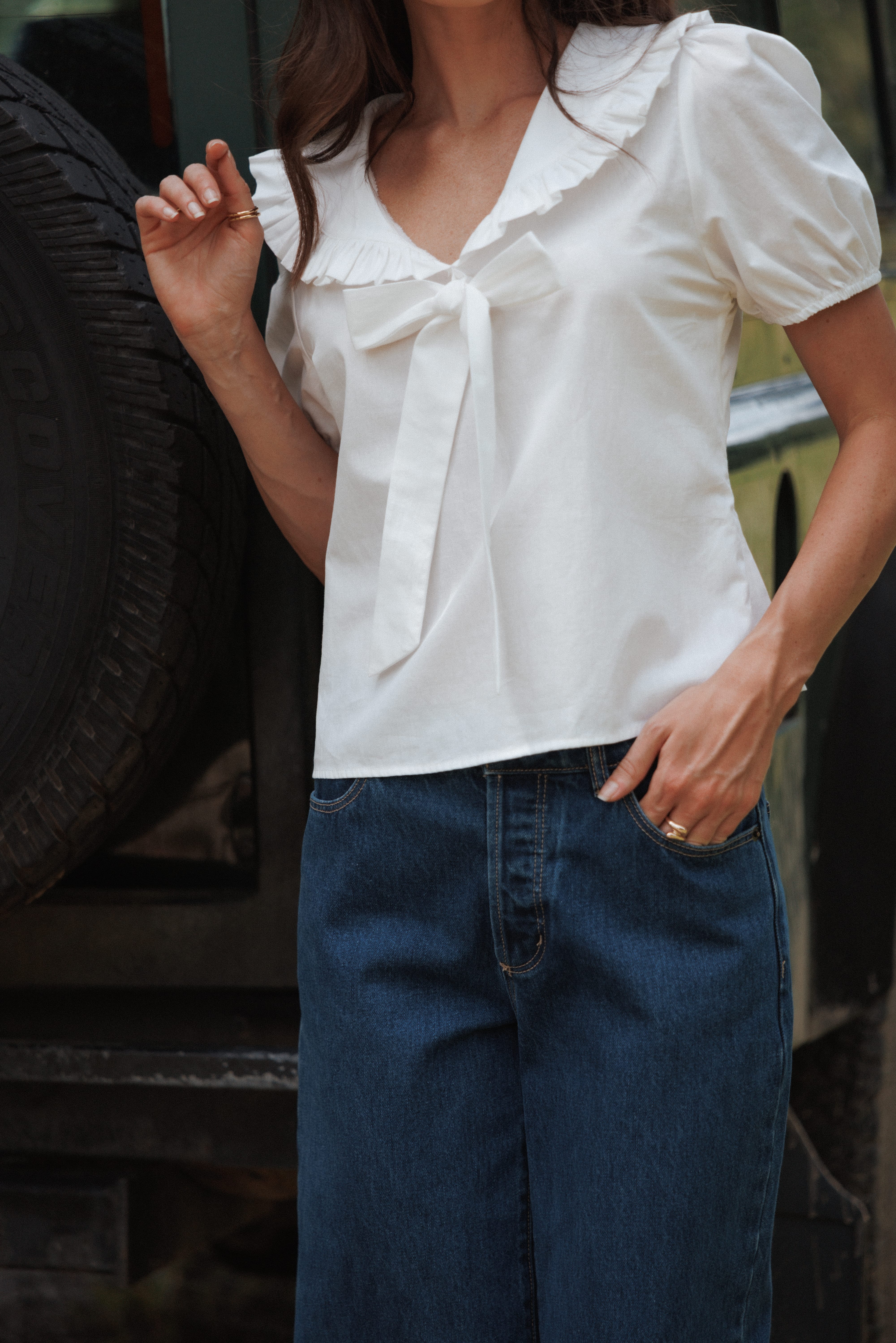 Fleming Frill Collar Shirt - White | Petal & Pup