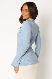 TOPS @Florence Long Sleeve Knit Top - Blue