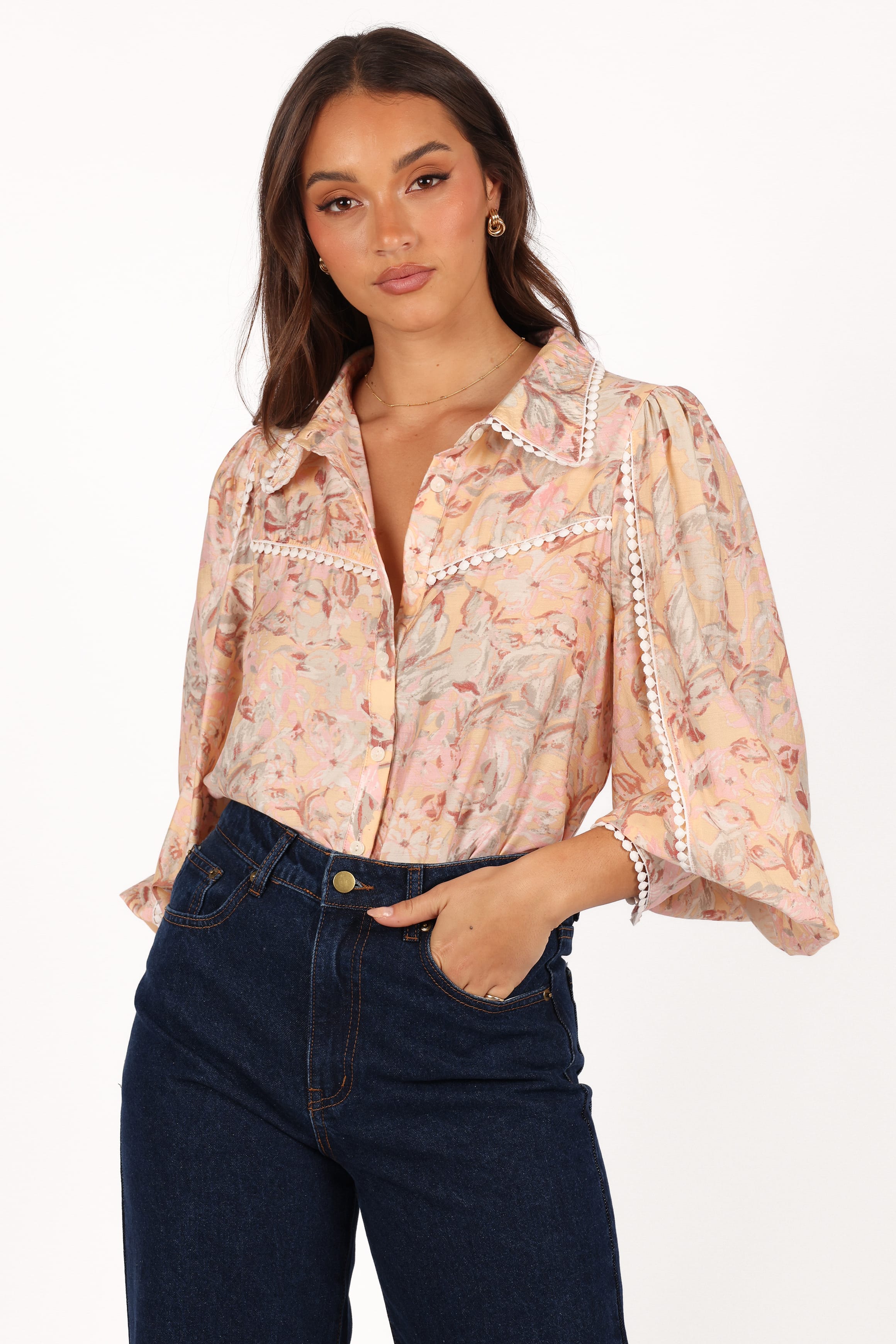 TOPS Floria Top - Beige Floral