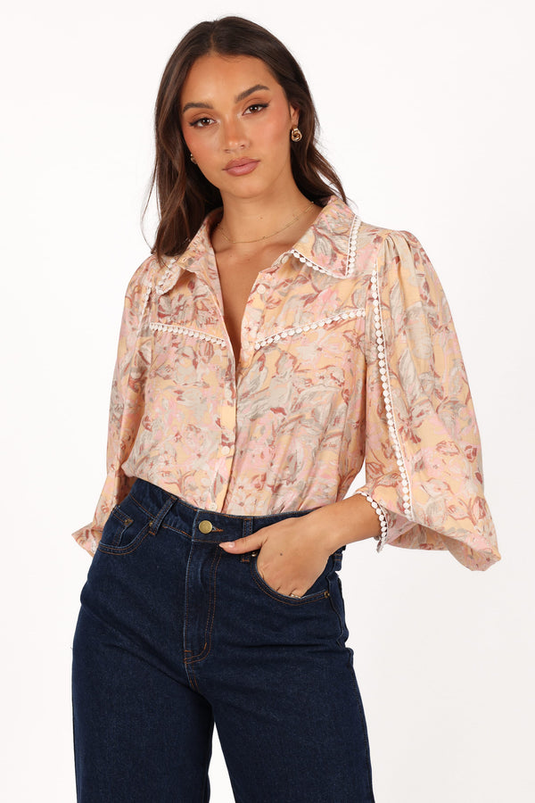 TOPS Floria Top - Beige Floral