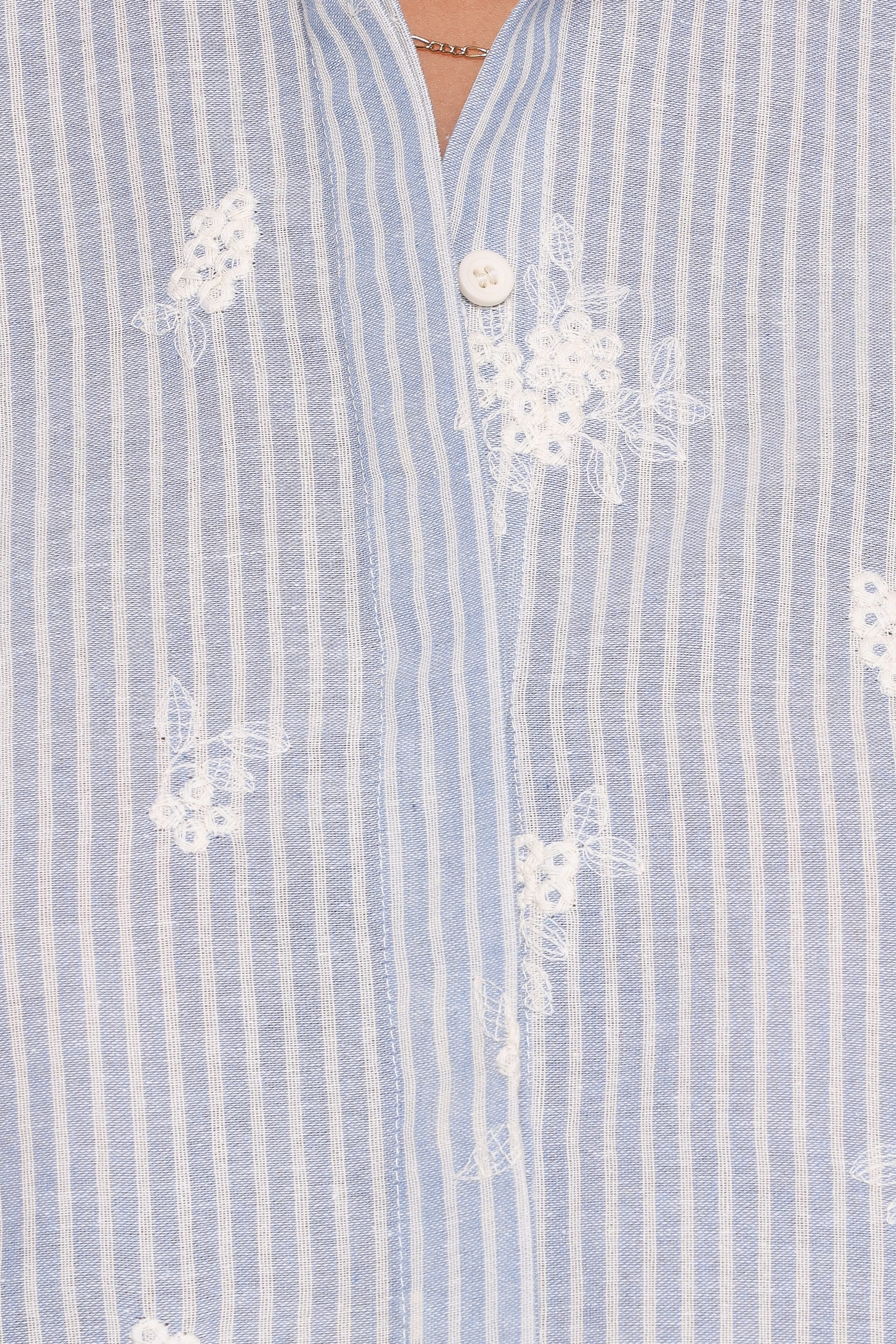 TOPS Floriana Tie Sleeve Shirt - Blue Stripe