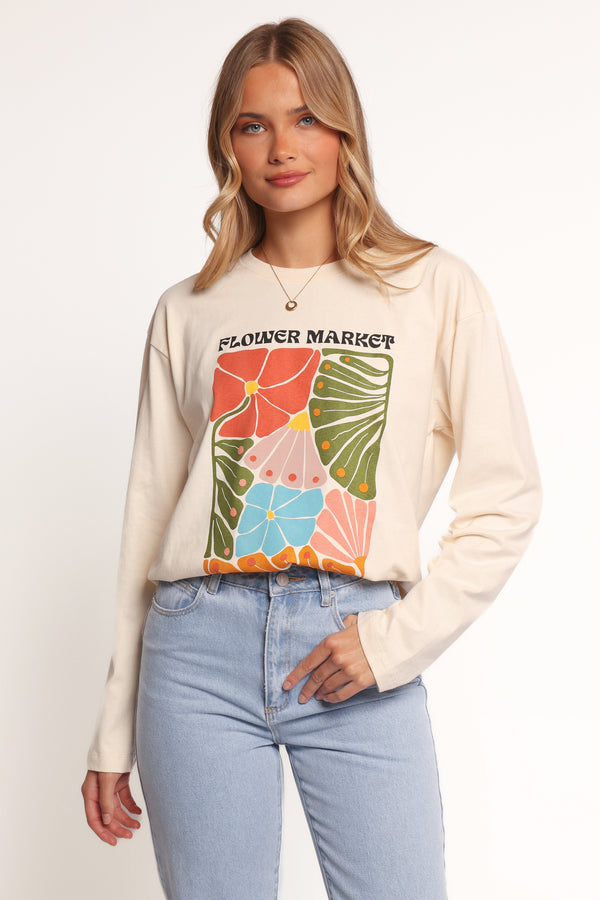 TOPS Flower Market Long Sleeve Tee - Cream