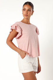 TOPS @Franky Frill Sleeve Tee - Dusty Pink