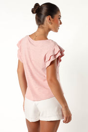 TOPS @Franky Frill Sleeve Tee - Dusty Pink