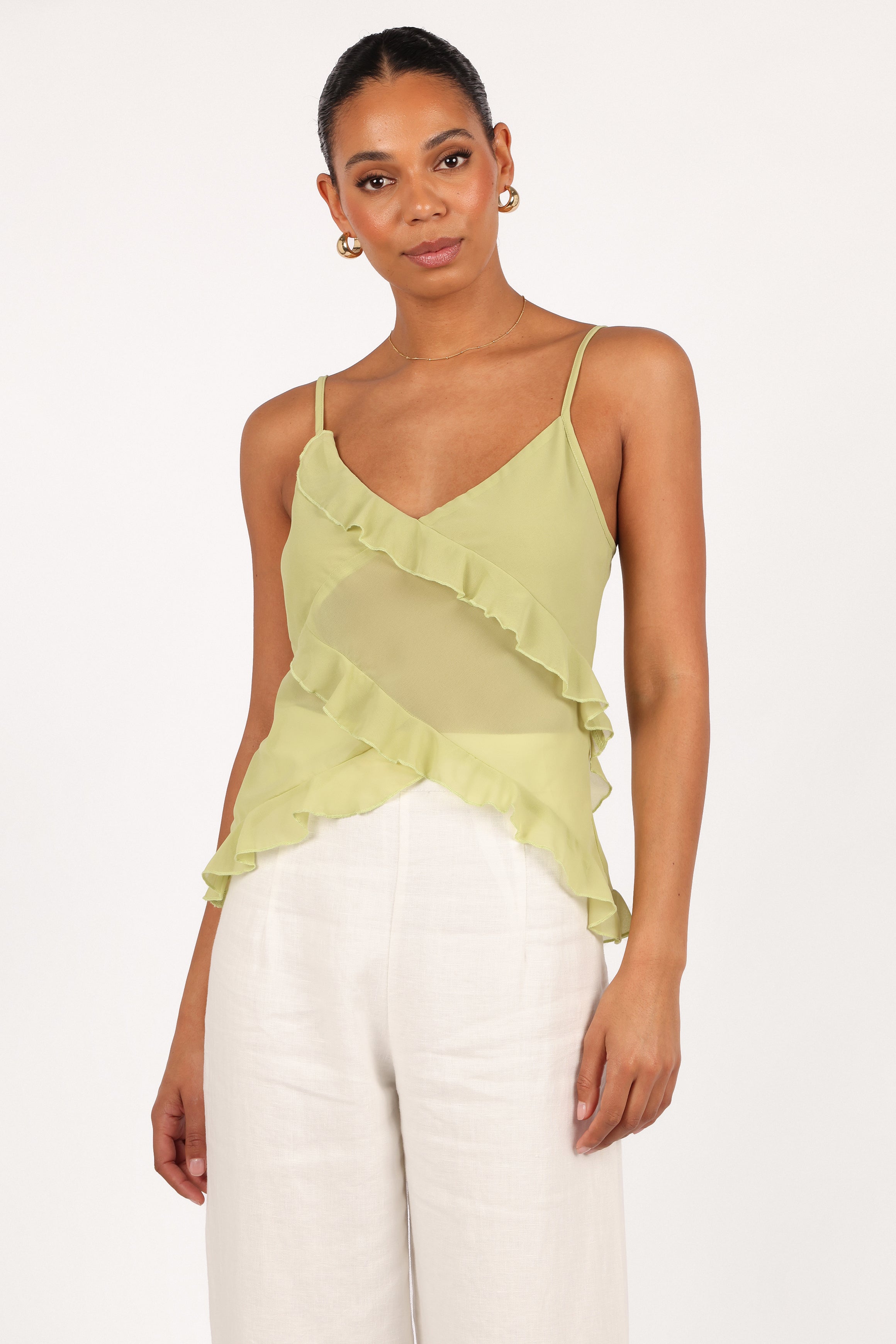 TOPS Gabrielle Ruffle Top - Meadow Green