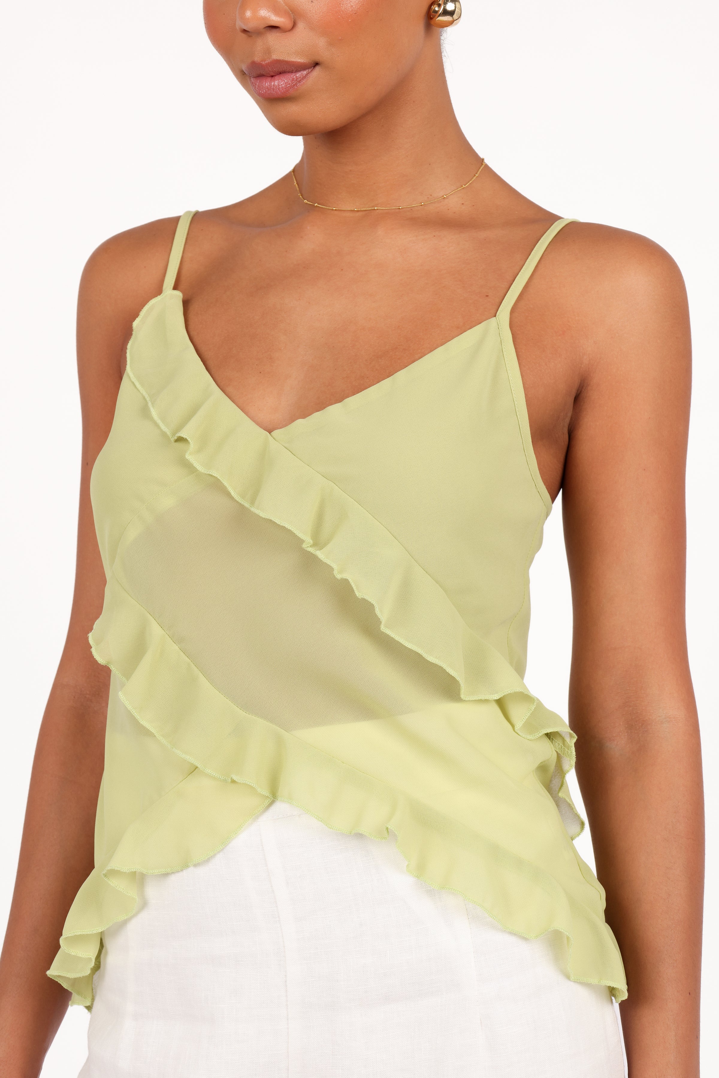 TOPS Gabrielle Ruffle Top - Meadow Green