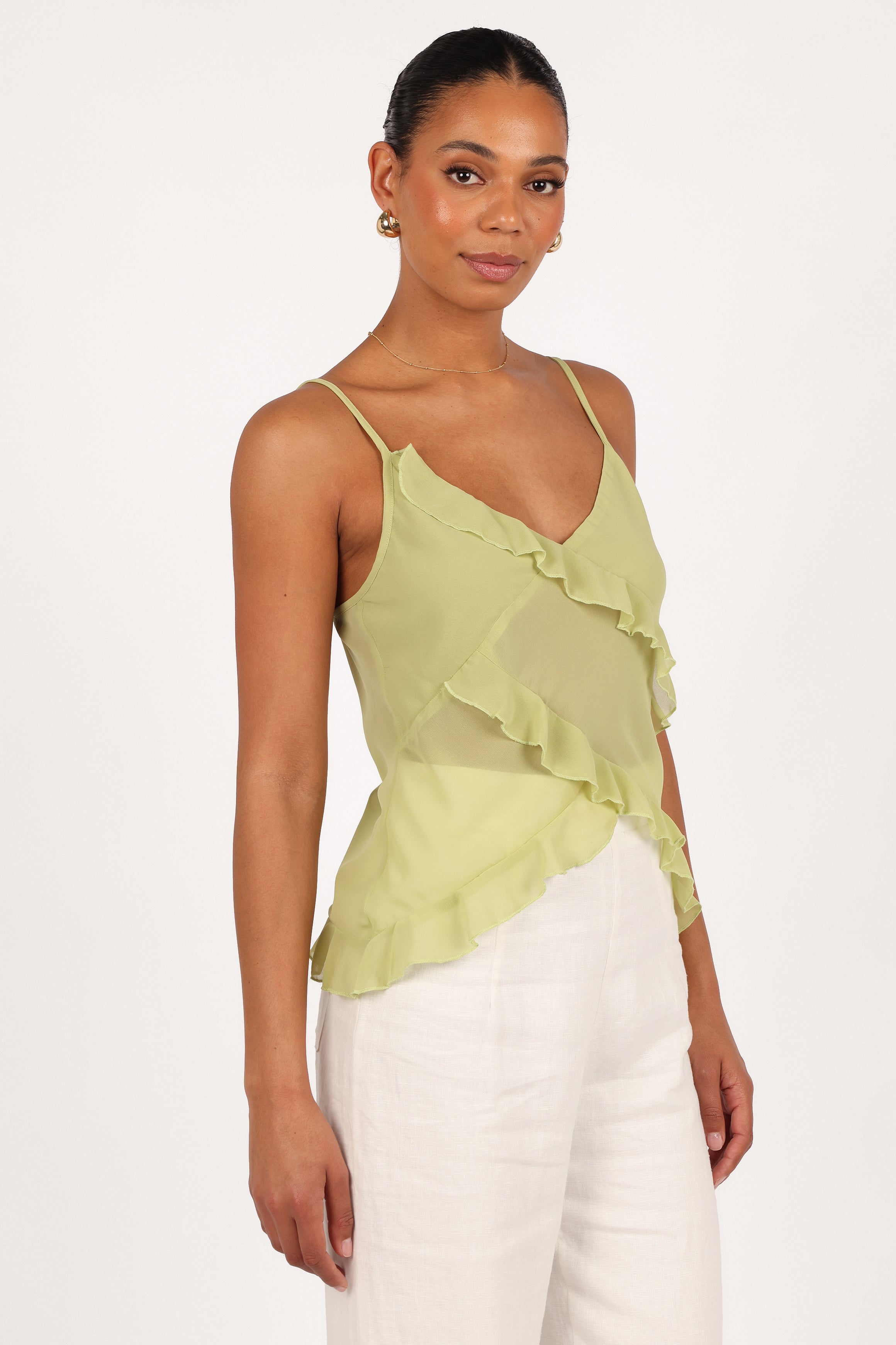 TOPS Gabrielle Ruffle Top - Meadow Green