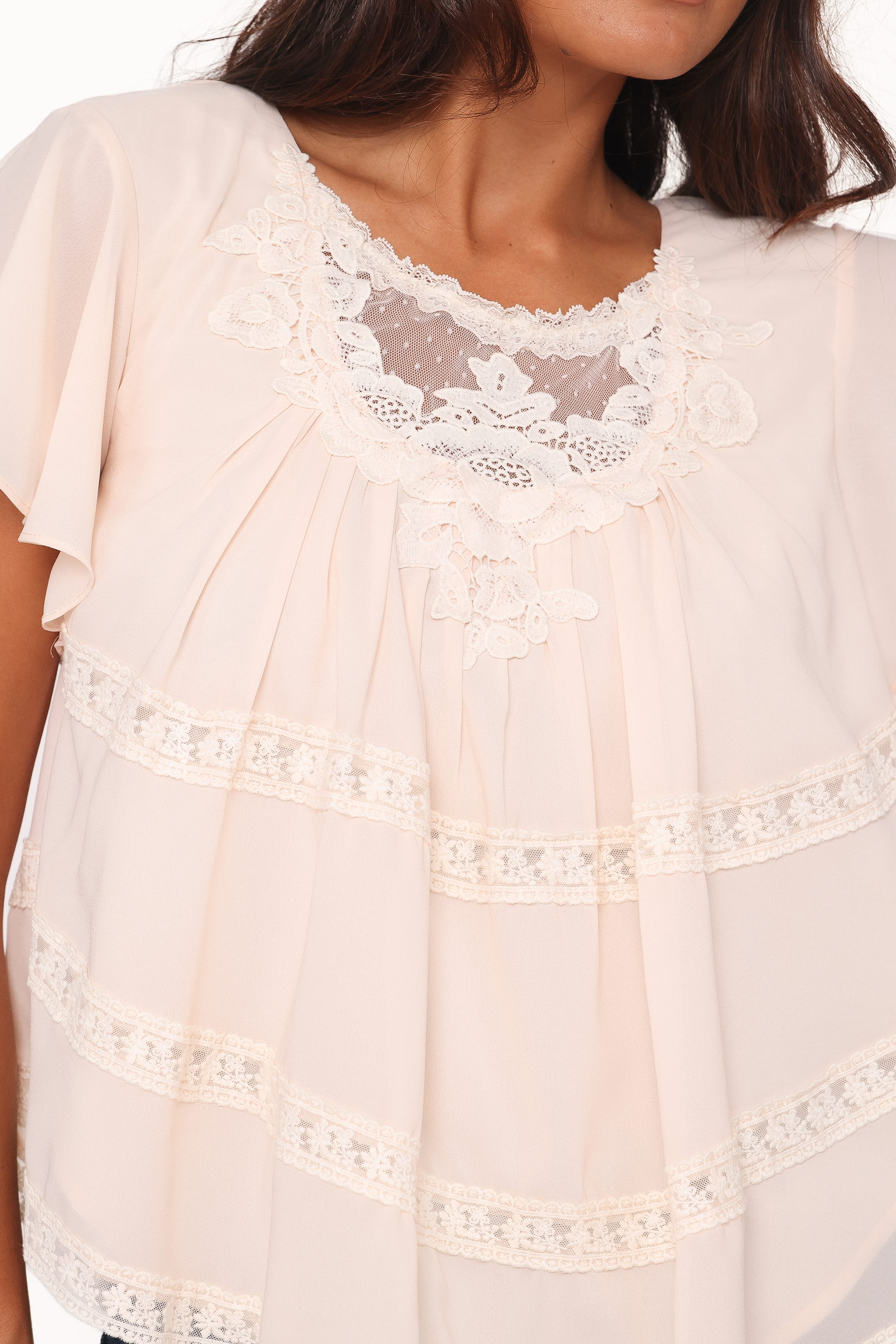 TOPS Galatea Lace Insert Top - Cream