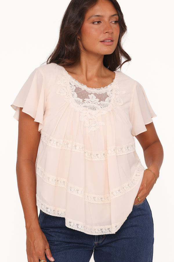 TOPS Galatea Lace Insert Top - Cream