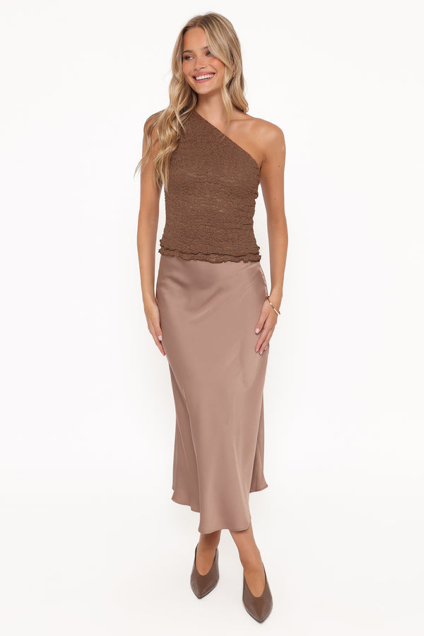 TOPS Gilde One Shoulder Lace Top - Chocolate