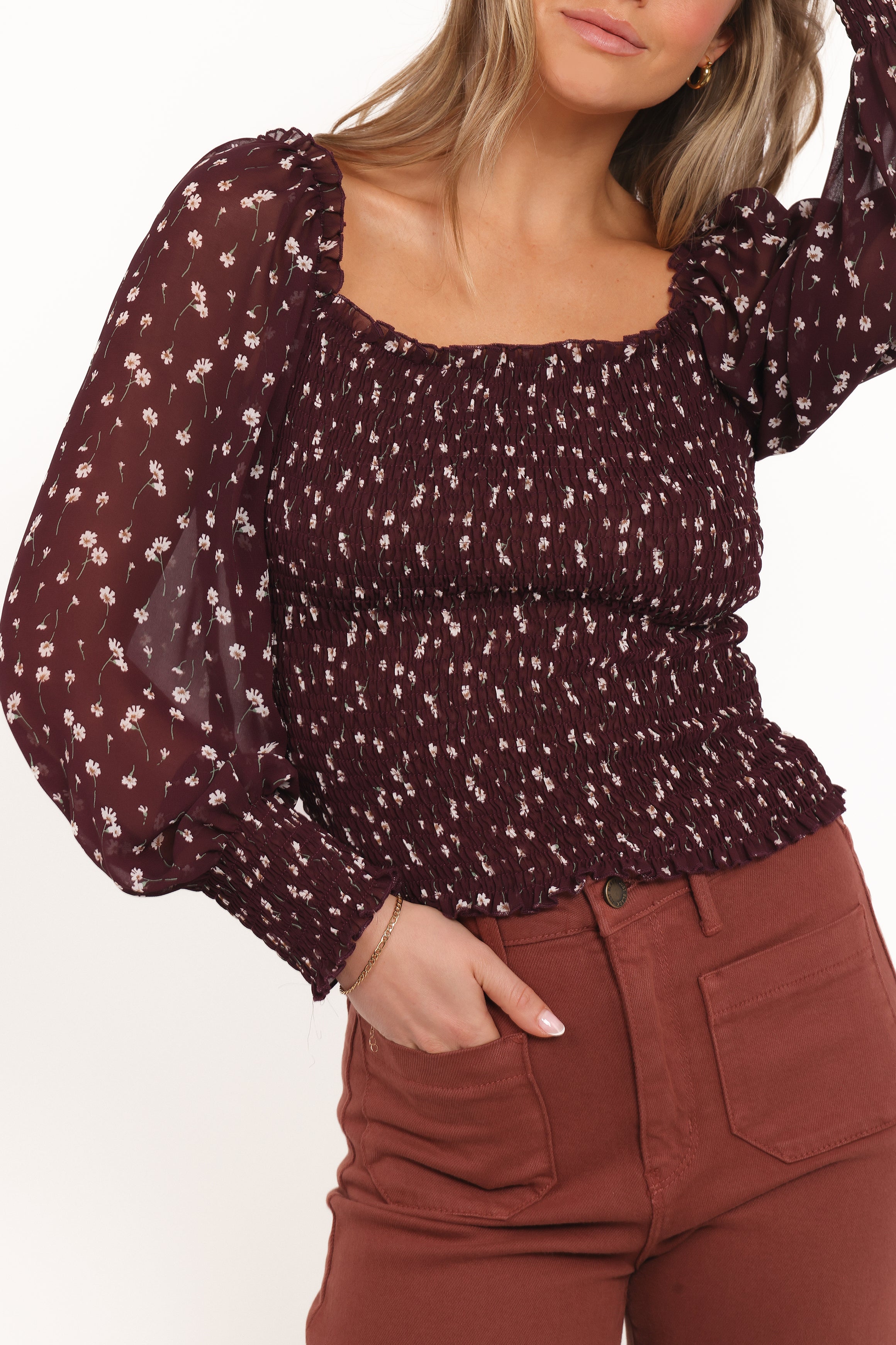 TOPS Greta Top - Burgundy Floral
