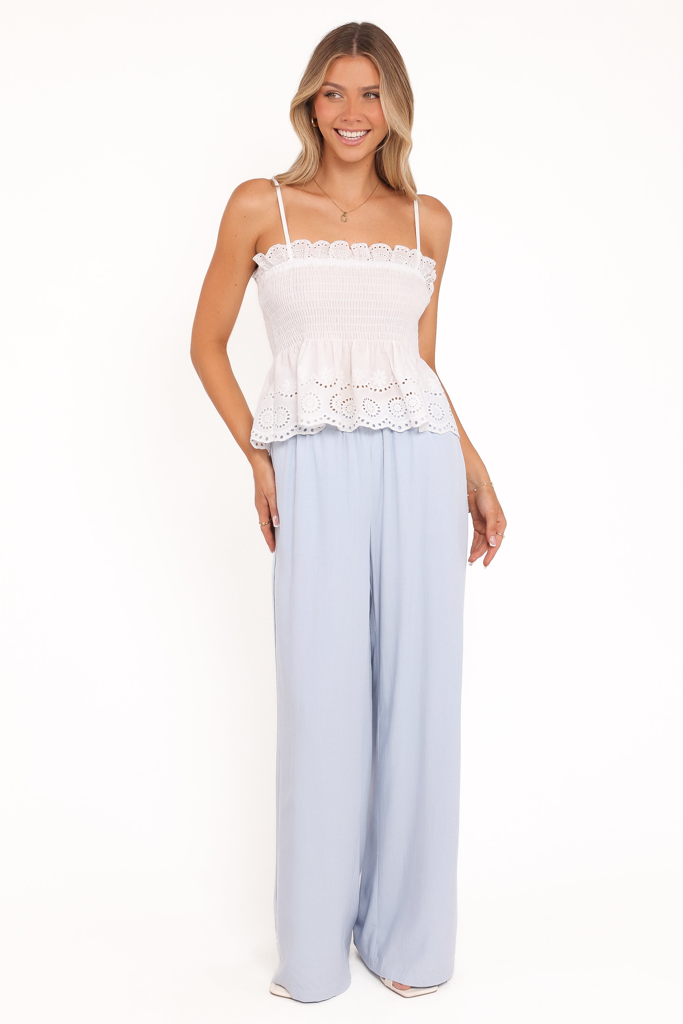 TOPS Gretal Smocked Eyelet Top - White