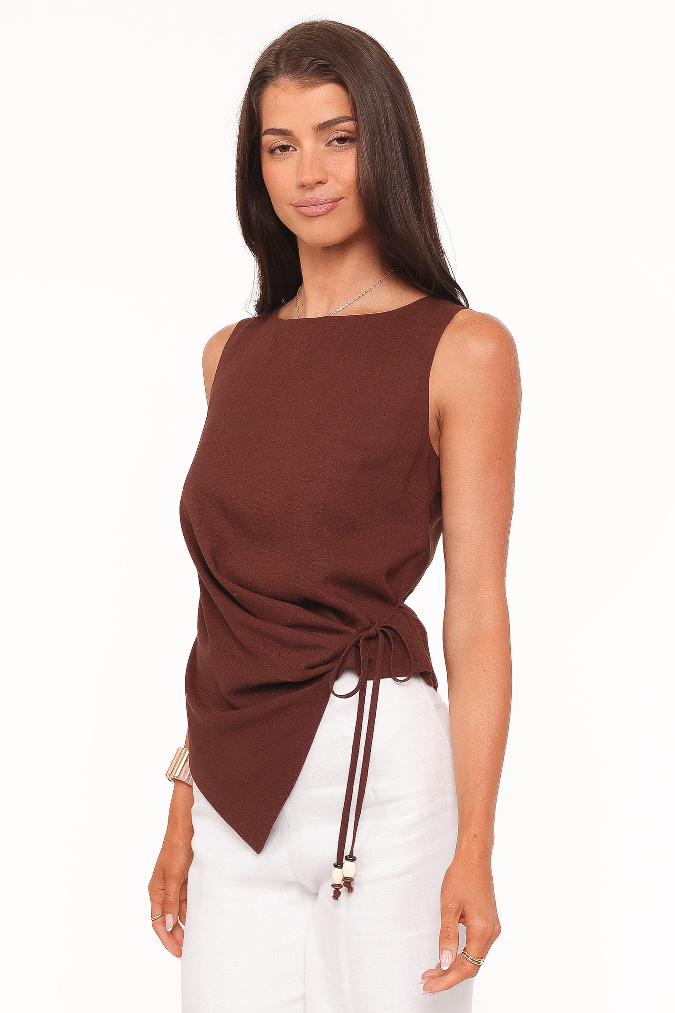 TOPS Heloise Side Tie Top - Dark Brown