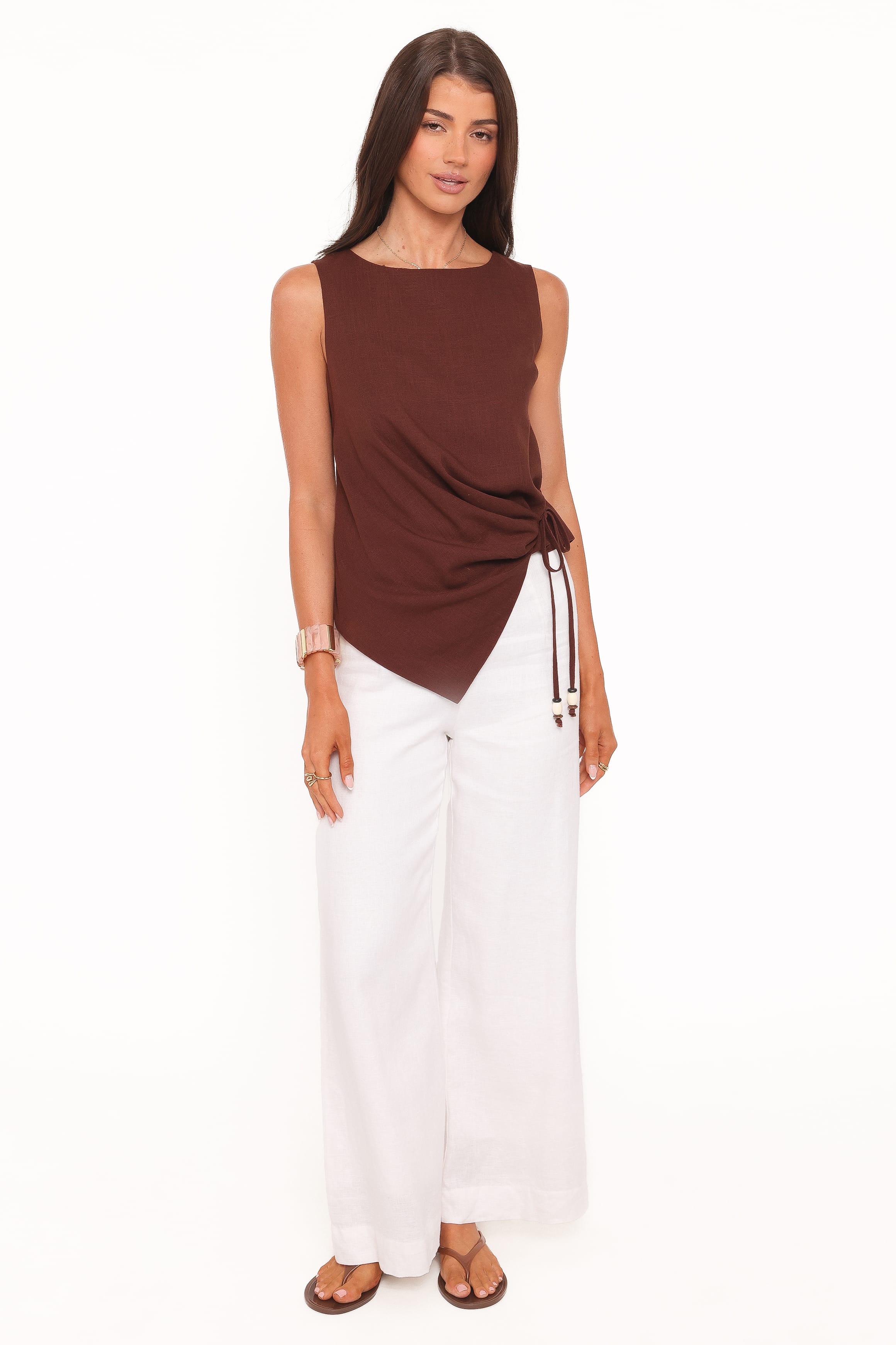 TOPS Heloise Side Tie Top - Dark Brown