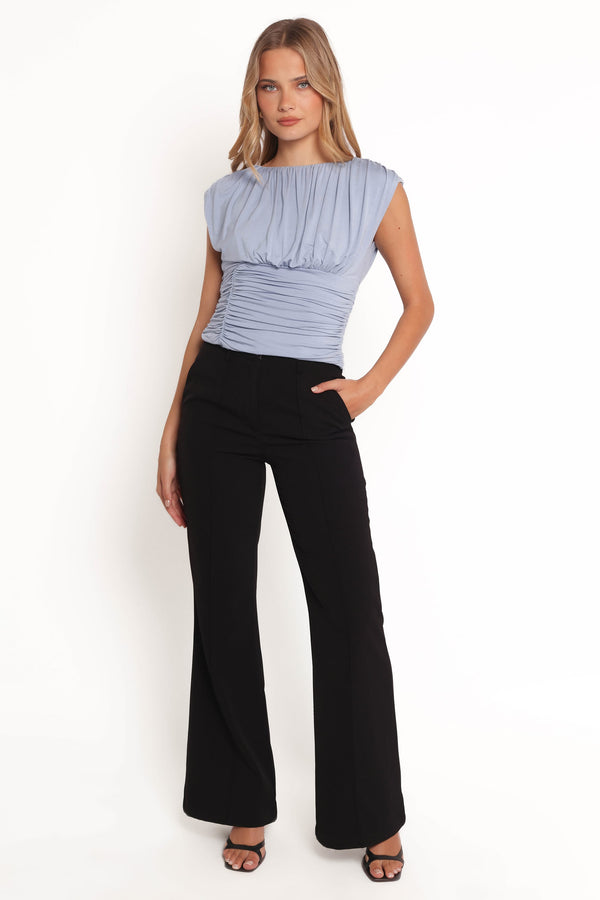 TOPS Hennie Ruched Knit Top - Soft Blue