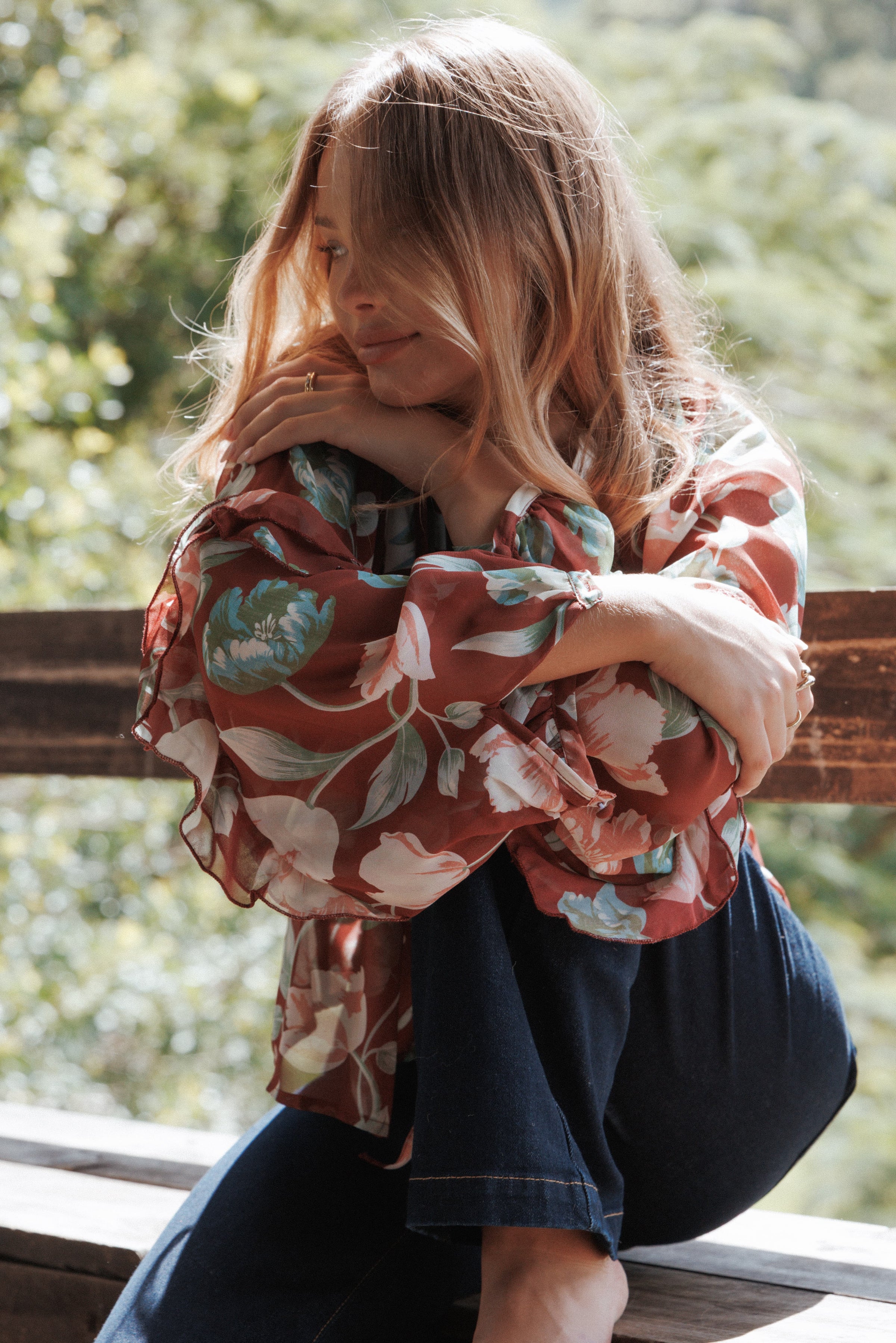 TOPS Hesper Ruffle Top - Red Tulip Floral