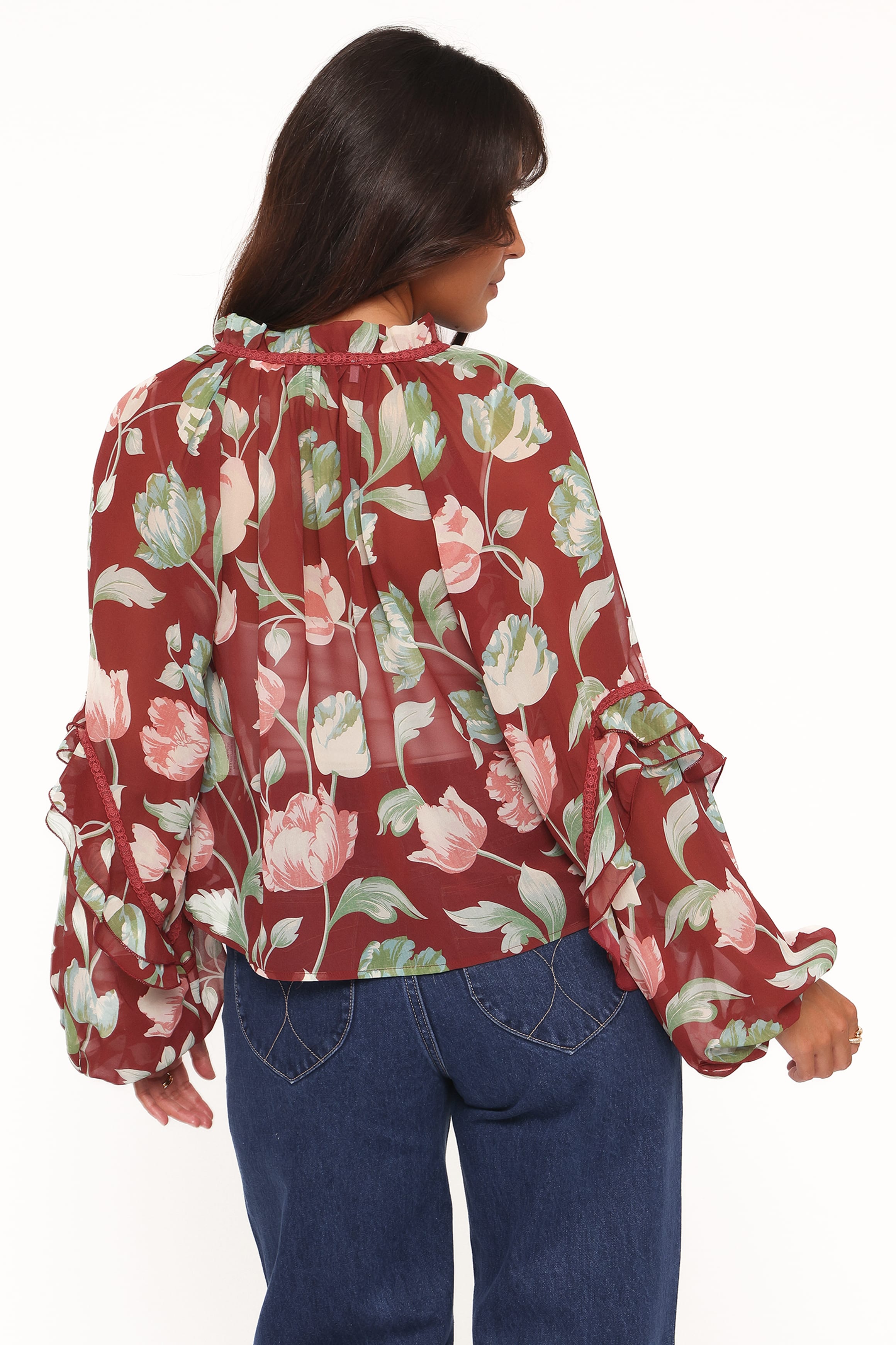TOPS Hesper Ruffle Top - Red Tulip Floral