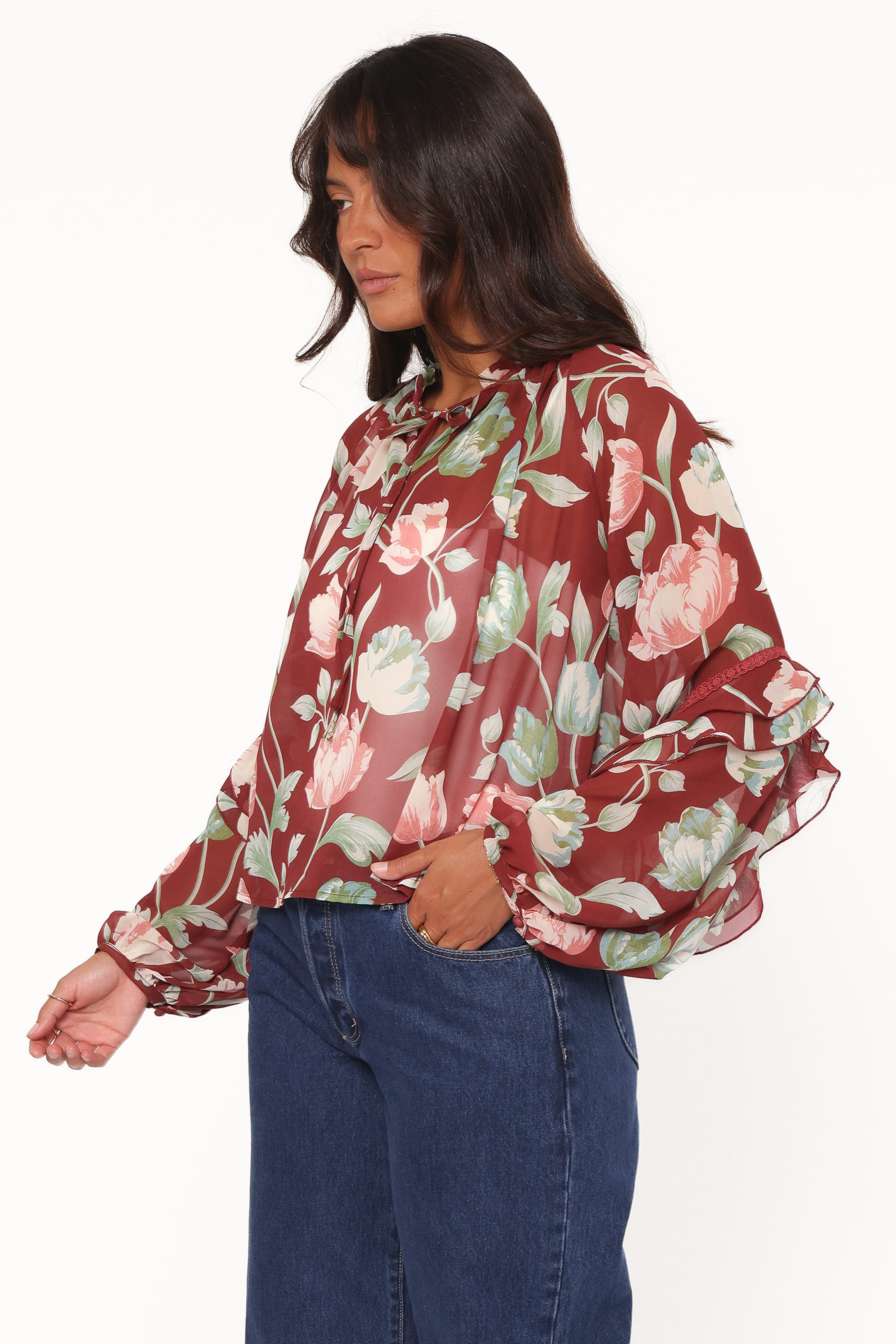TOPS Hesper Ruffle Top - Red Tulip Floral