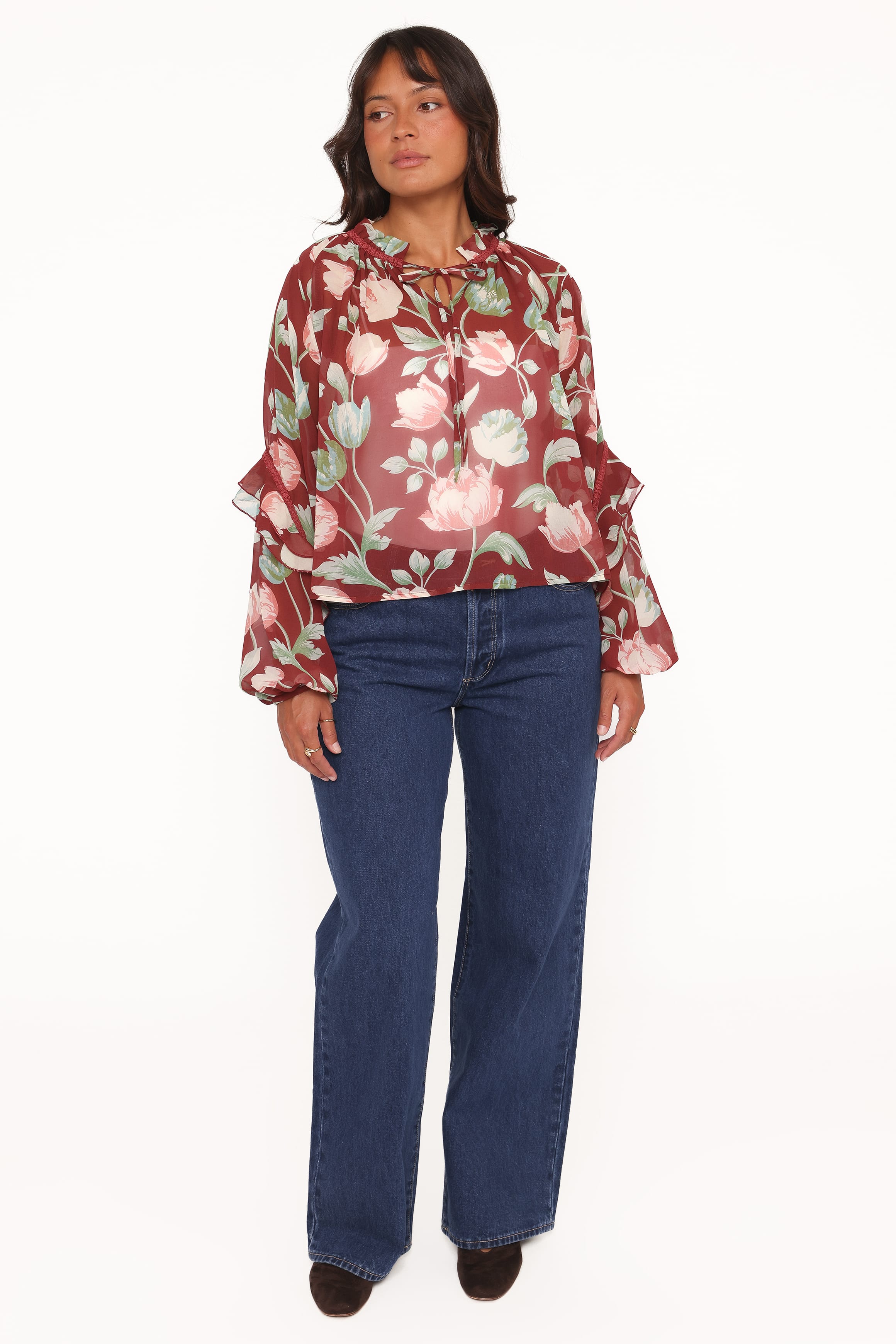 TOPS Hesper Ruffle Top - Red Tulip Floral