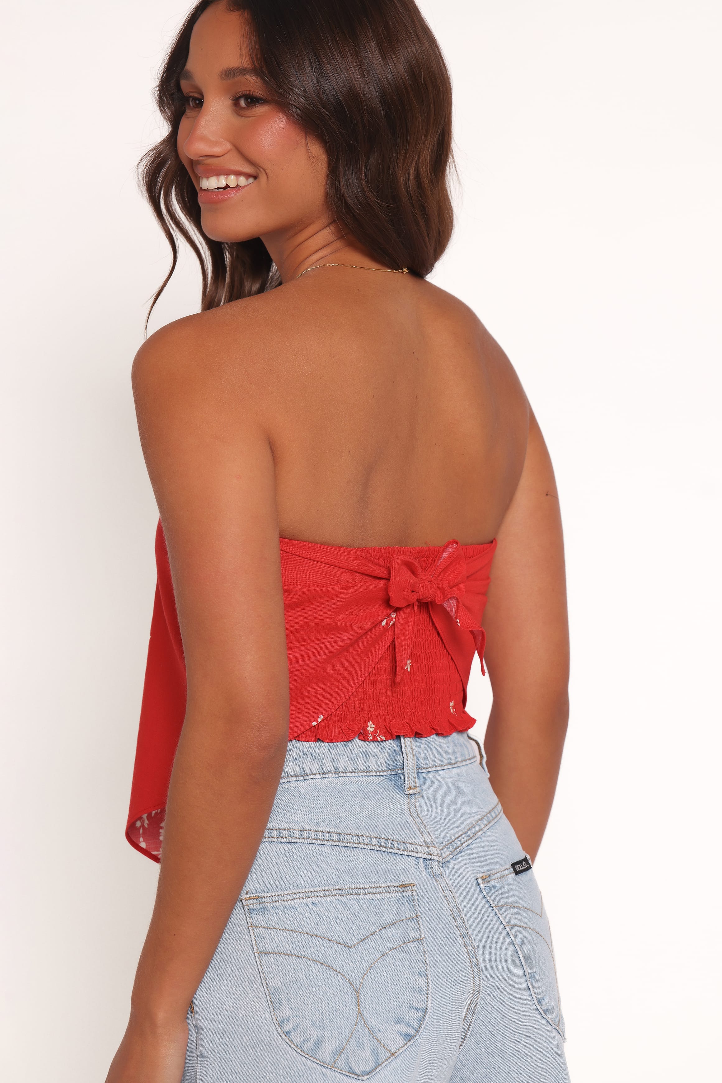 TOPS Ilara Strapless Top - Red Floral