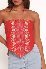 TOPS Ilara Strapless Top - Red Floral