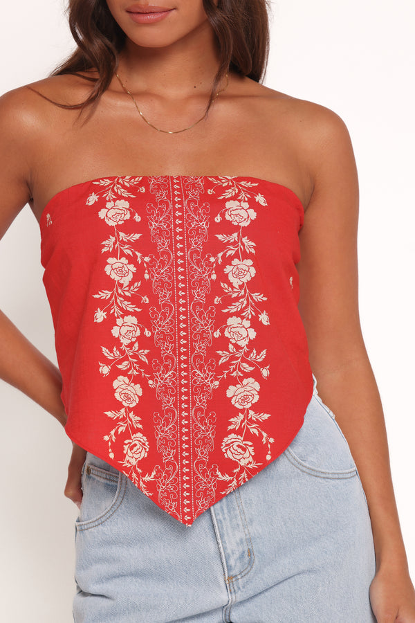 TOPS Ilara Strapless Top - Red Floral