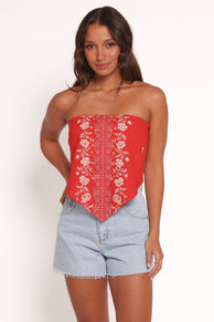 TOPS Ilara Strapless Top - Red Floral