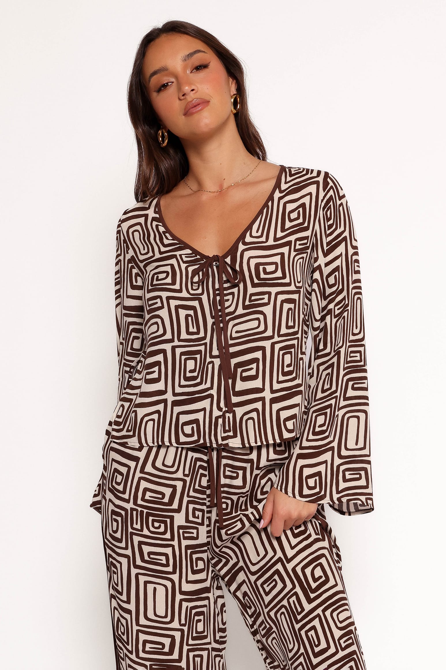 TOPS Imogen Top - Chocolate Brown Print