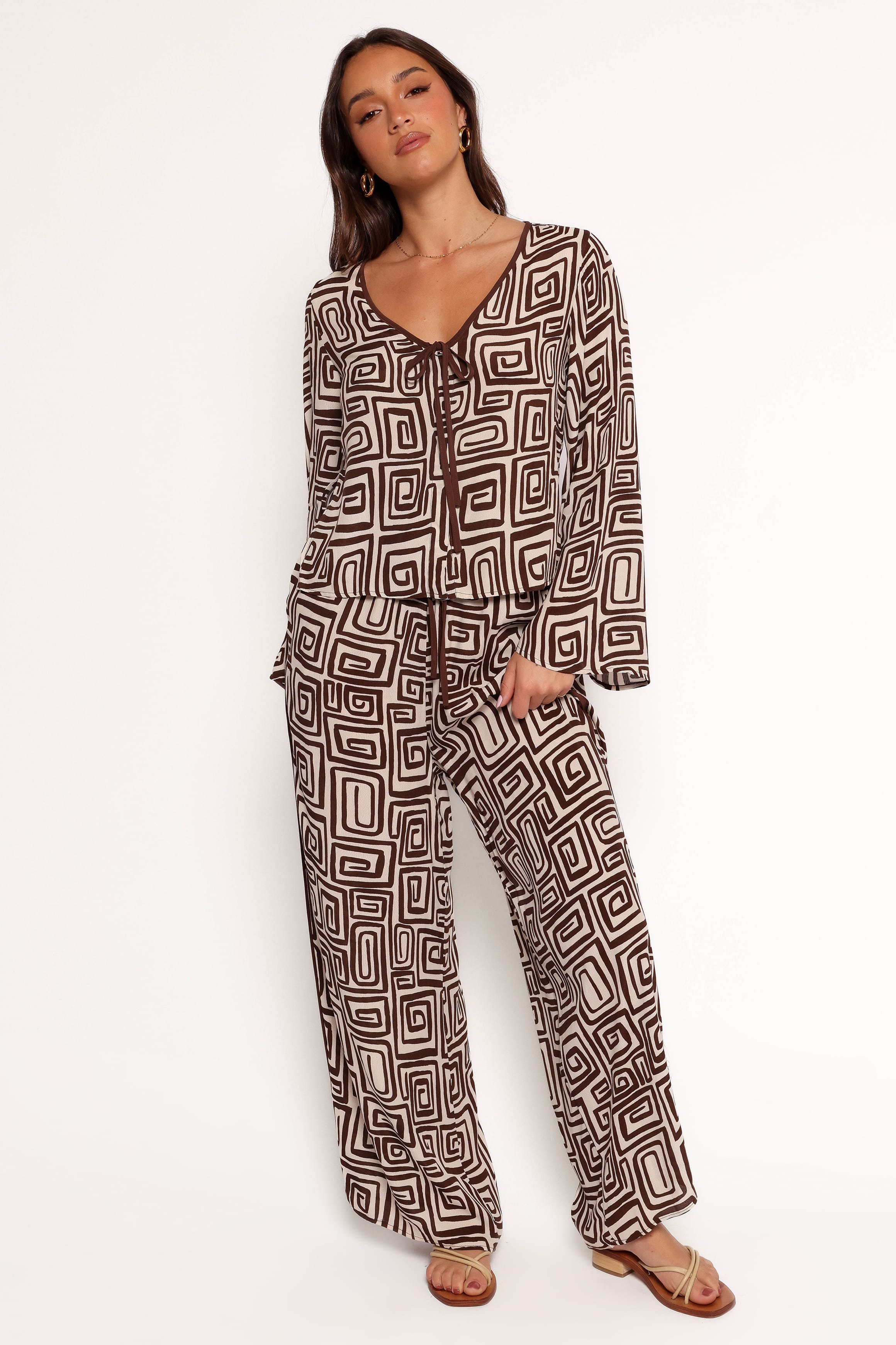 TOPS Imogen Top - Chocolate Brown Print