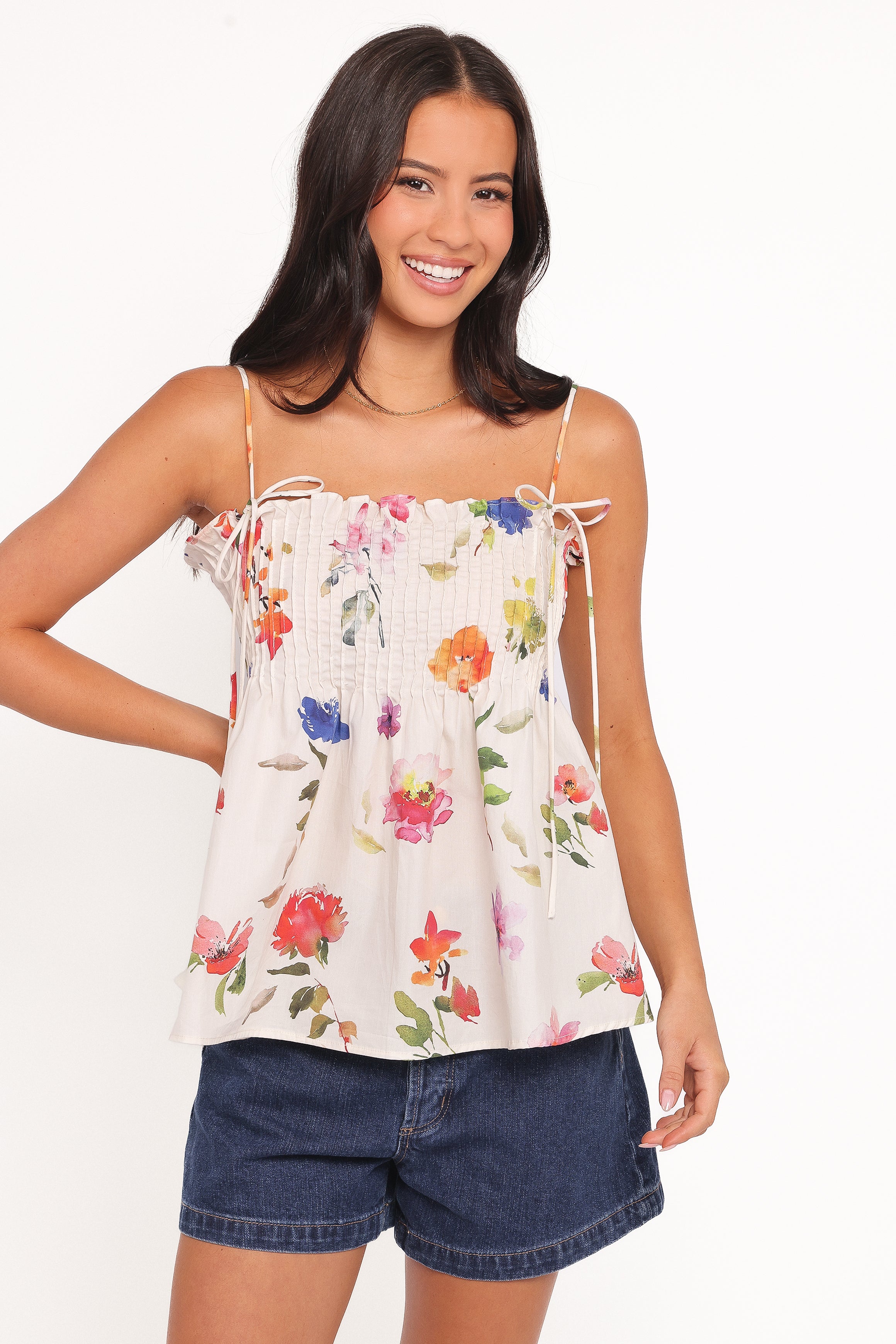 TOPS Indira Pleated Top With Shoulder Ties - Multi