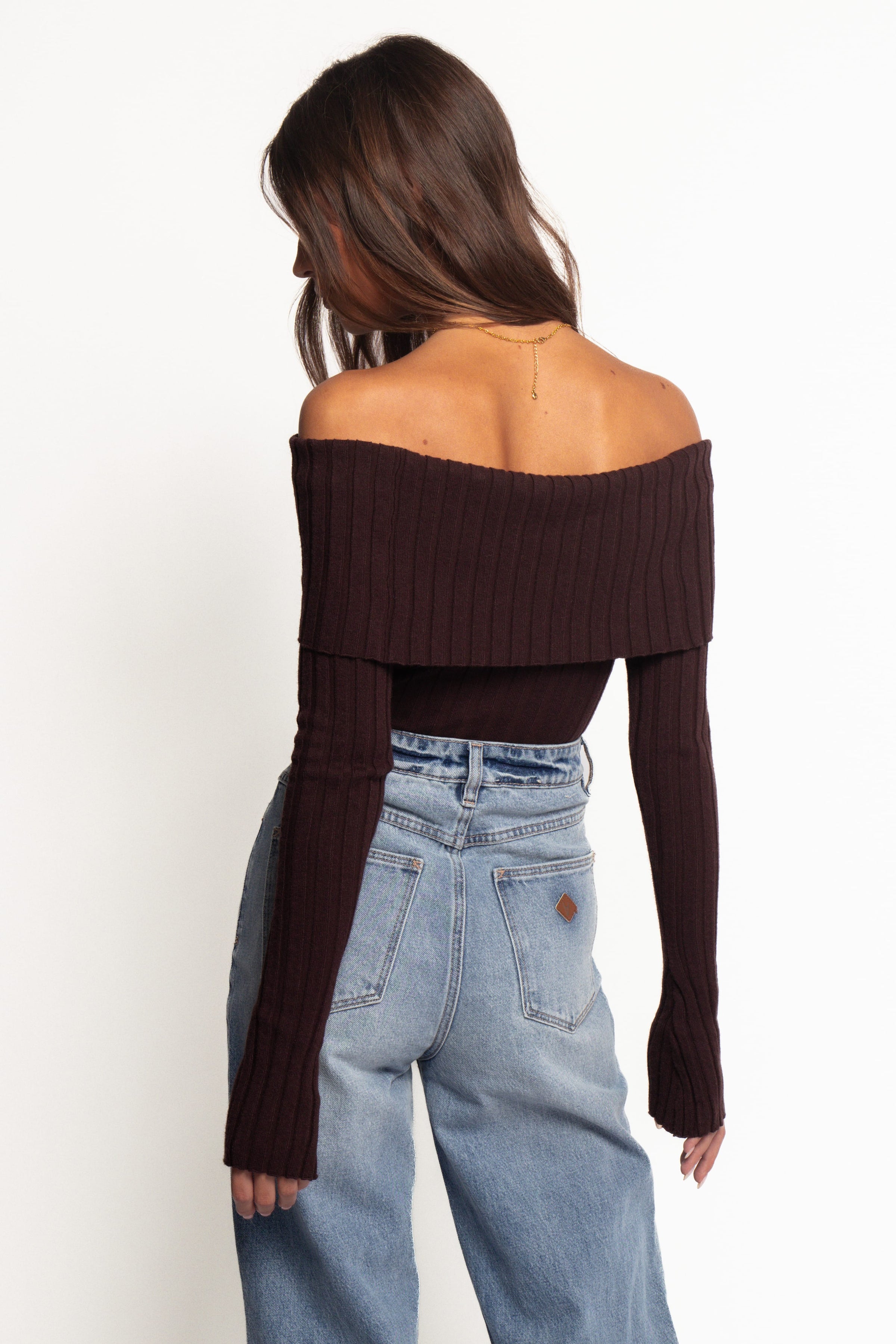 TOPS Inora Off Shoulder Knit Top - Chocolate