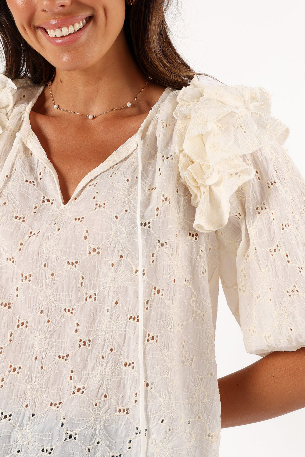 Collective Tops - Iris Ruffled Top - Cream secondary image