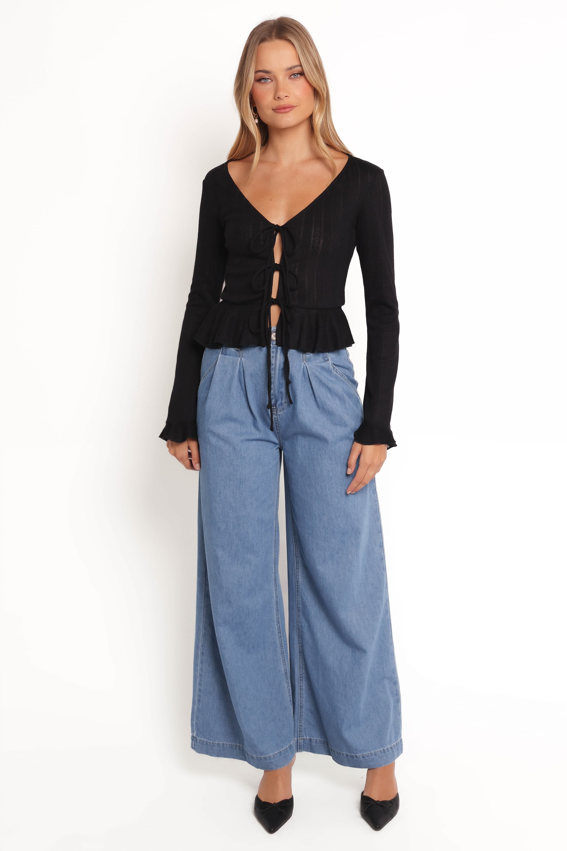 TOPS Islah Pointelle Cardigan Top - Black