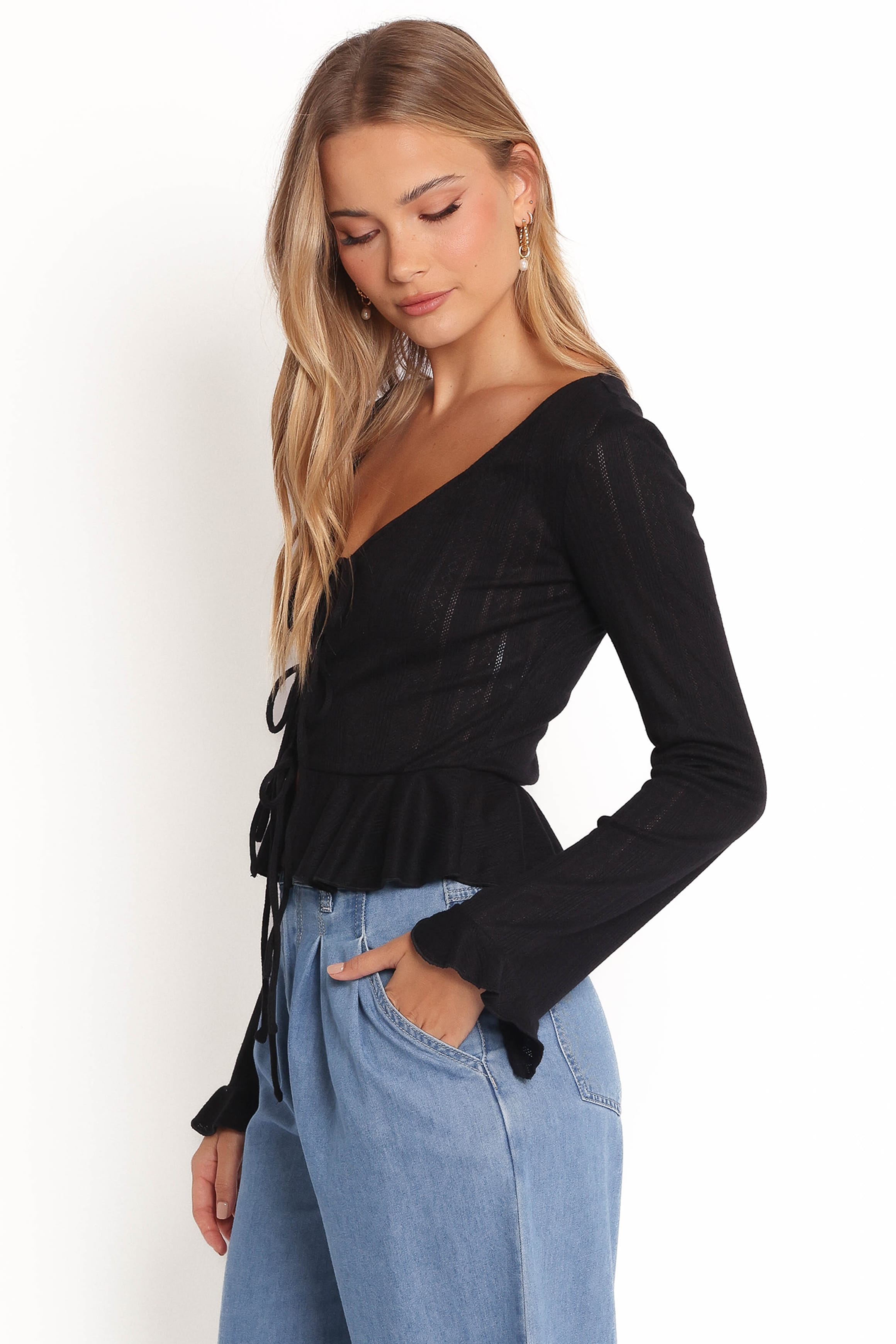 TOPS Islah Pointelle Cardigan Top - Black