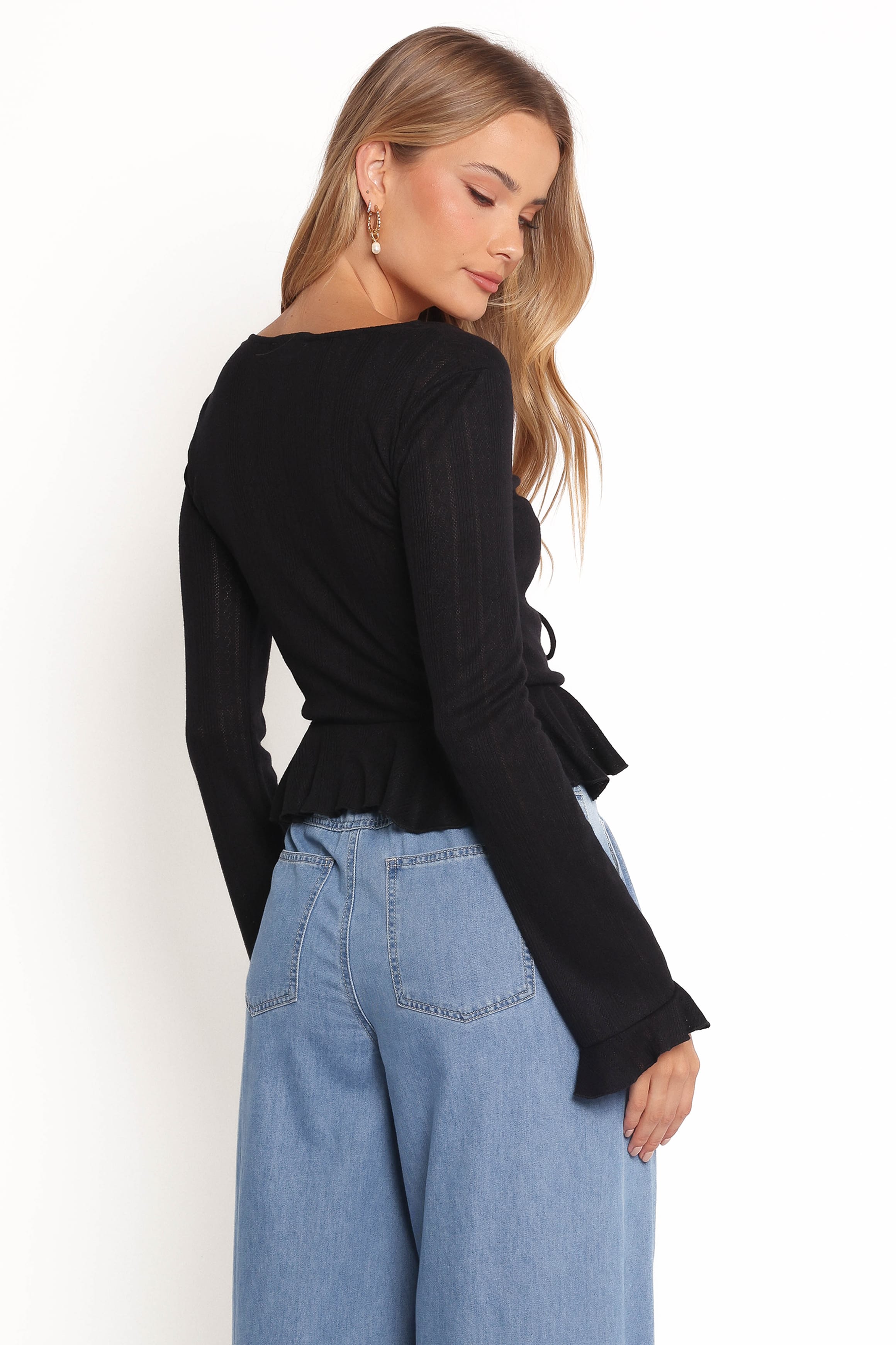 TOPS Islah Pointelle Cardigan Top - Black