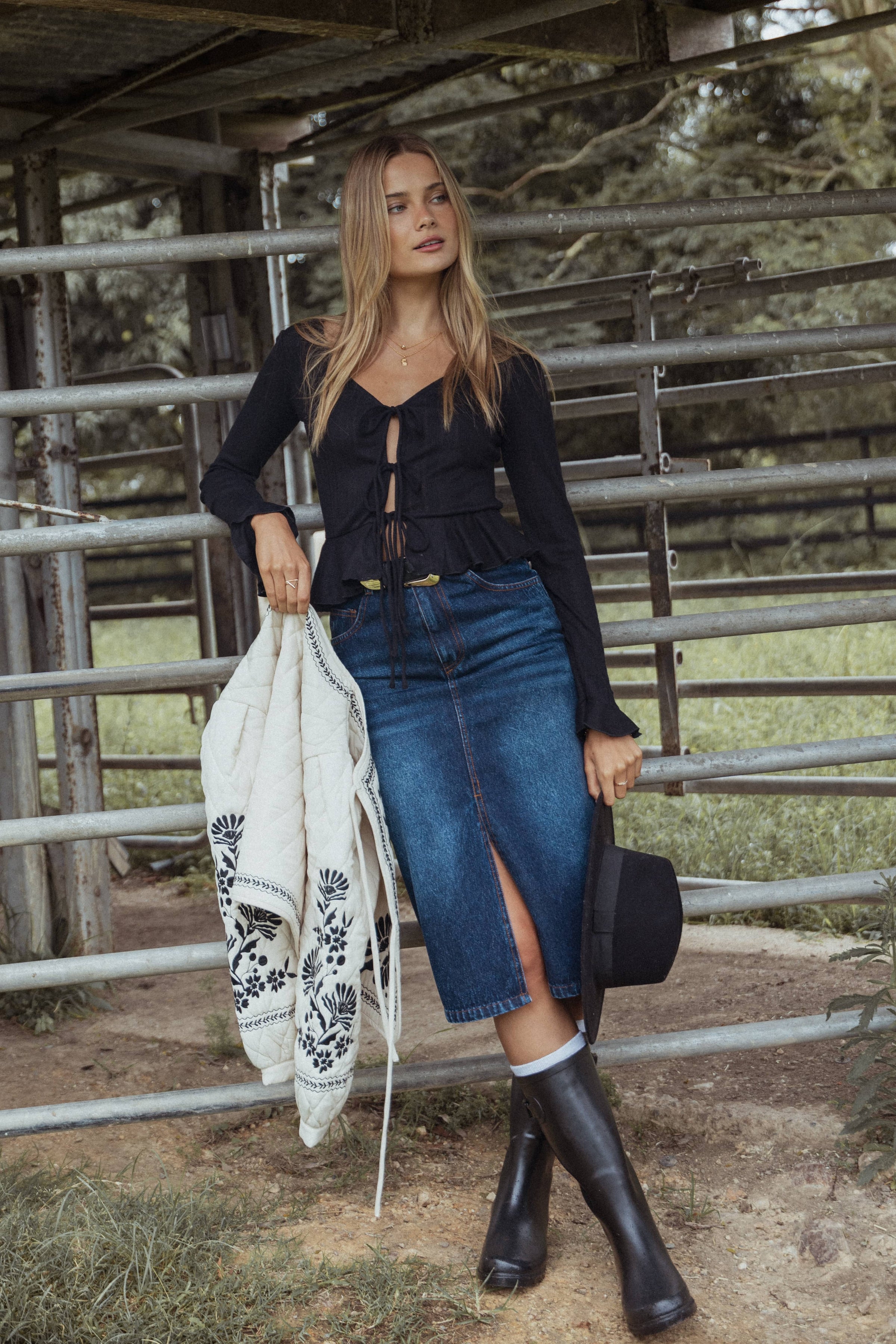 TOPS Islah Pointelle Cardigan Top - Black