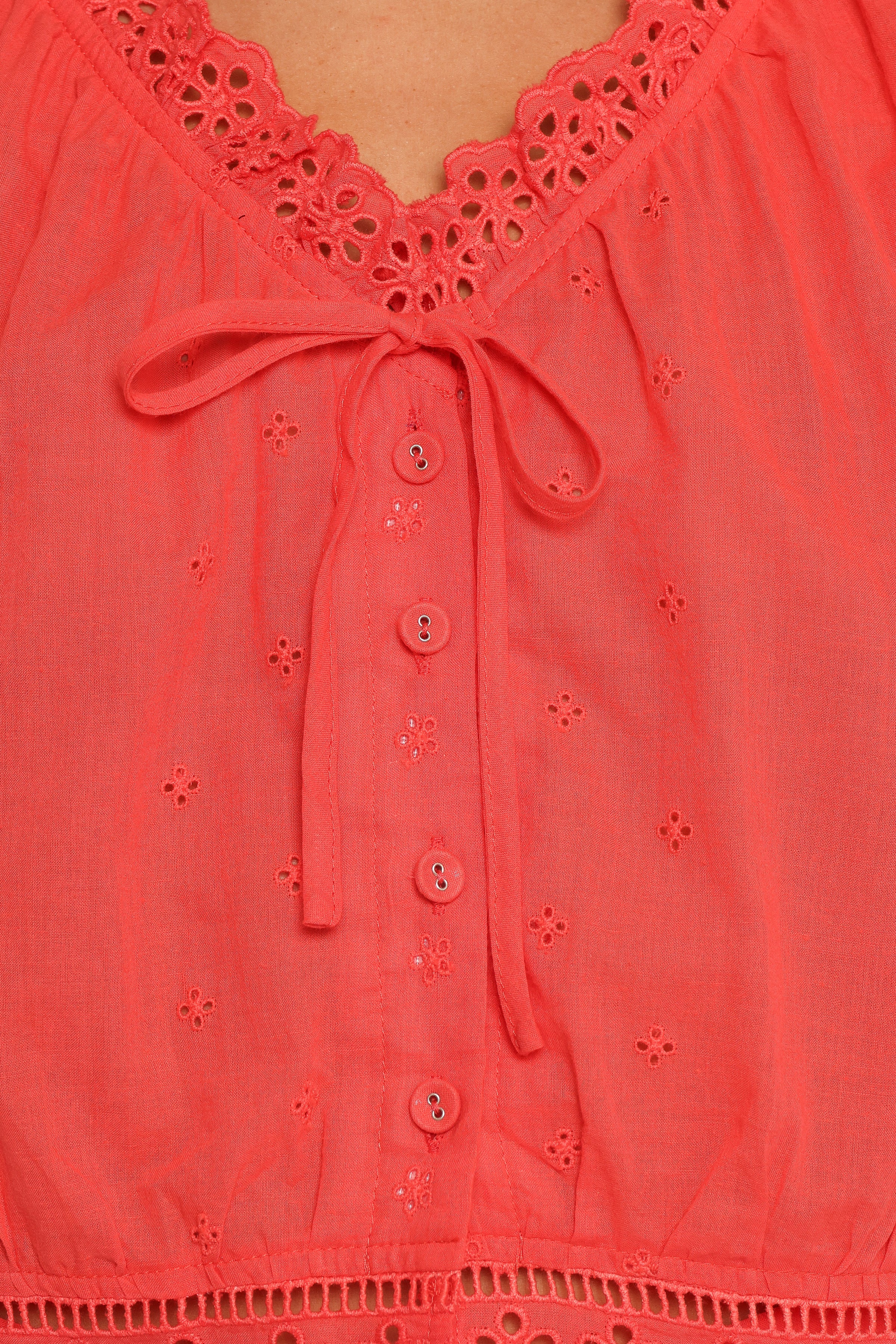 TOPS Isolde Lace Trim Top - Coral